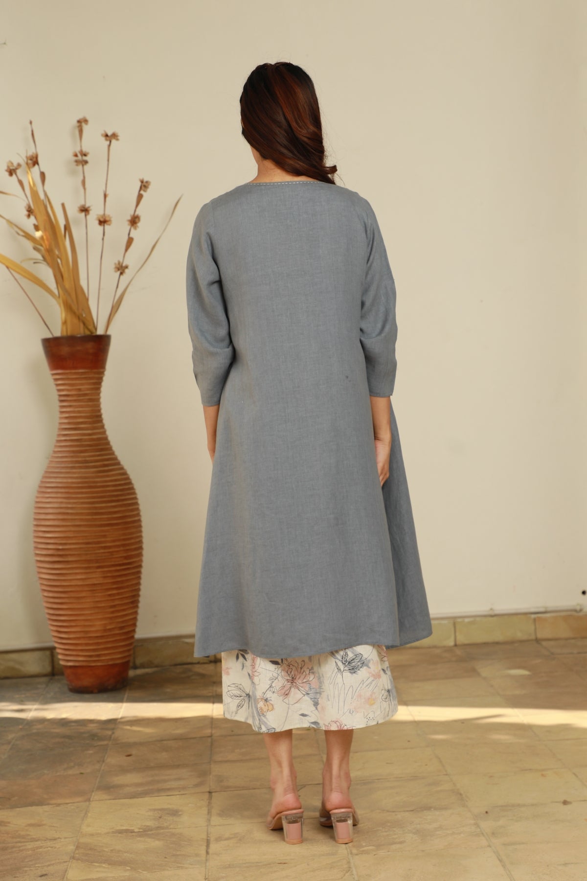 Blue 100% Linen Front Open Cape