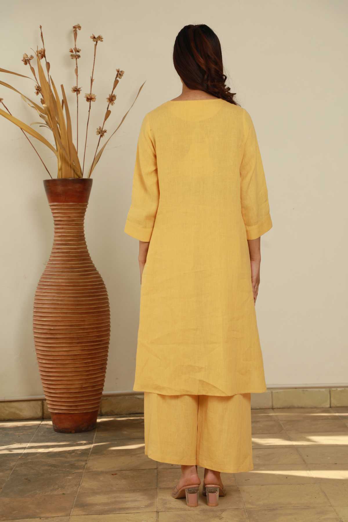 Yellow Straight Linen Pants