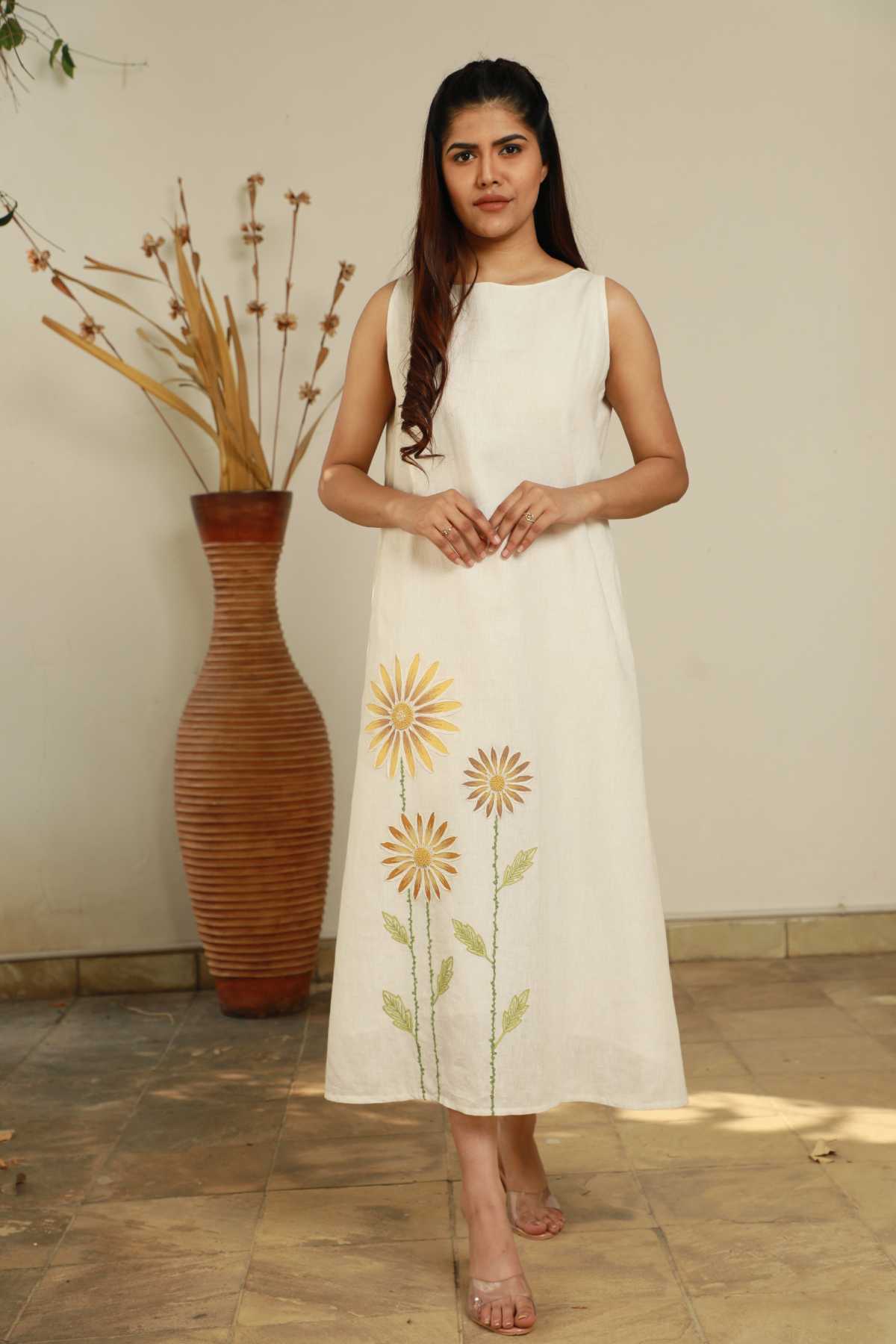 Ivory Sleeveless Floral Dress