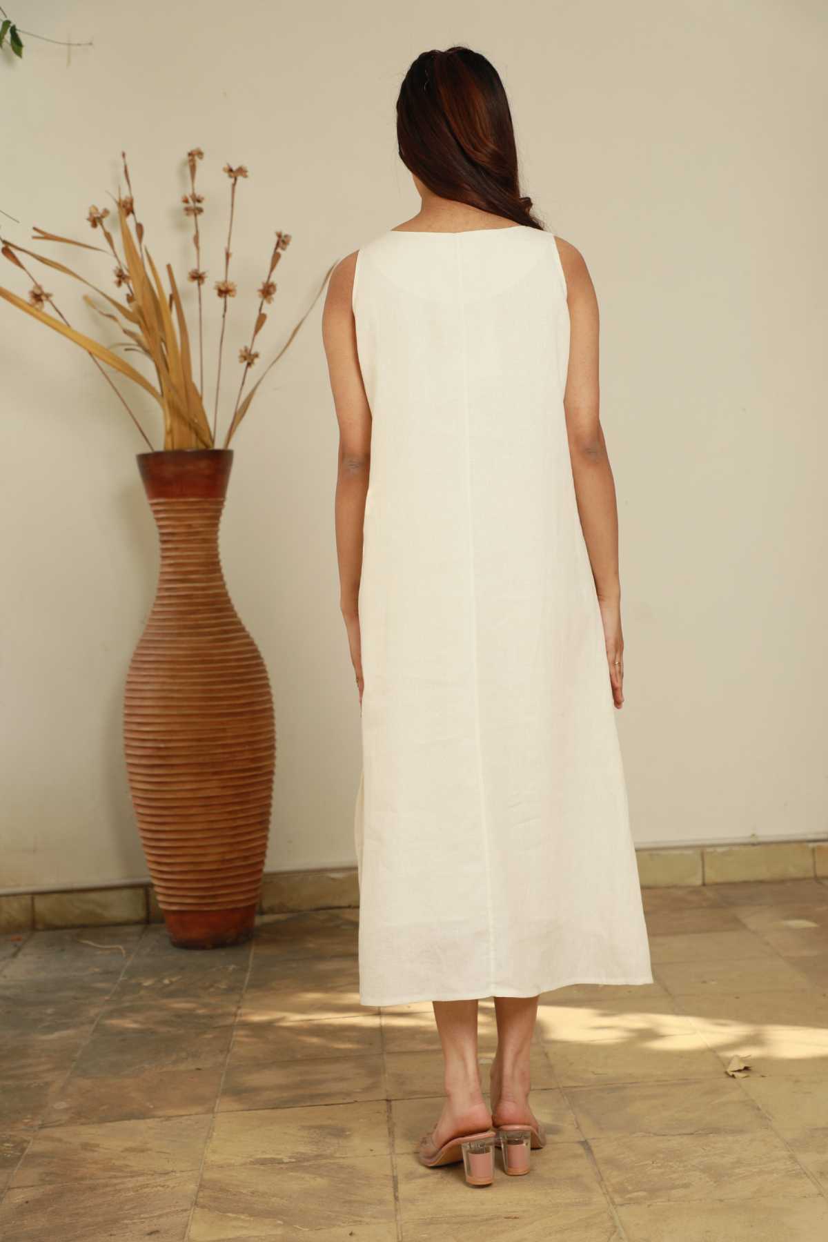 Ivory Sleeveless Floral Dress