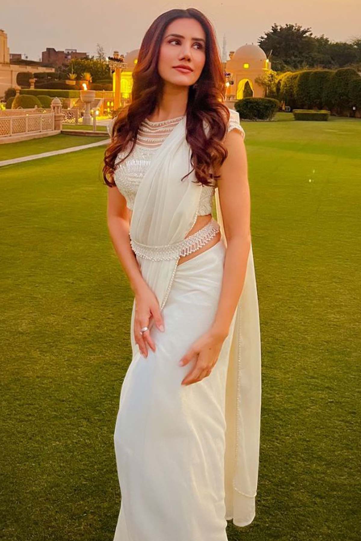 Buy Pearl Embroidered Saree by Mandira Wirk