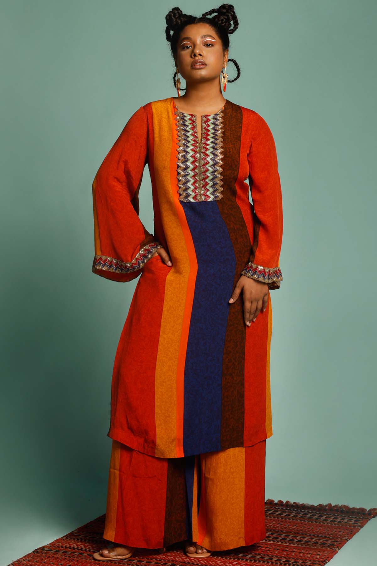 Striped Embroidered Kurta Set
