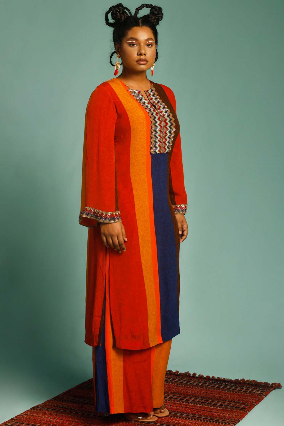 Striped Embroidered Kurta Set