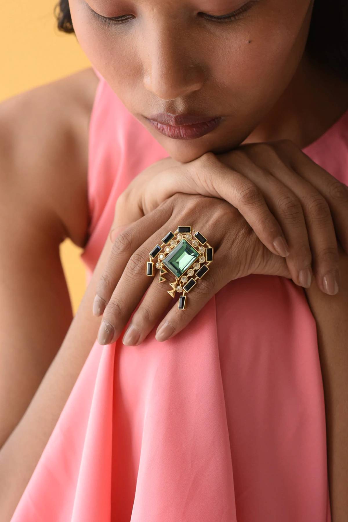 Green Swarovski Baguette Ring - Main Image