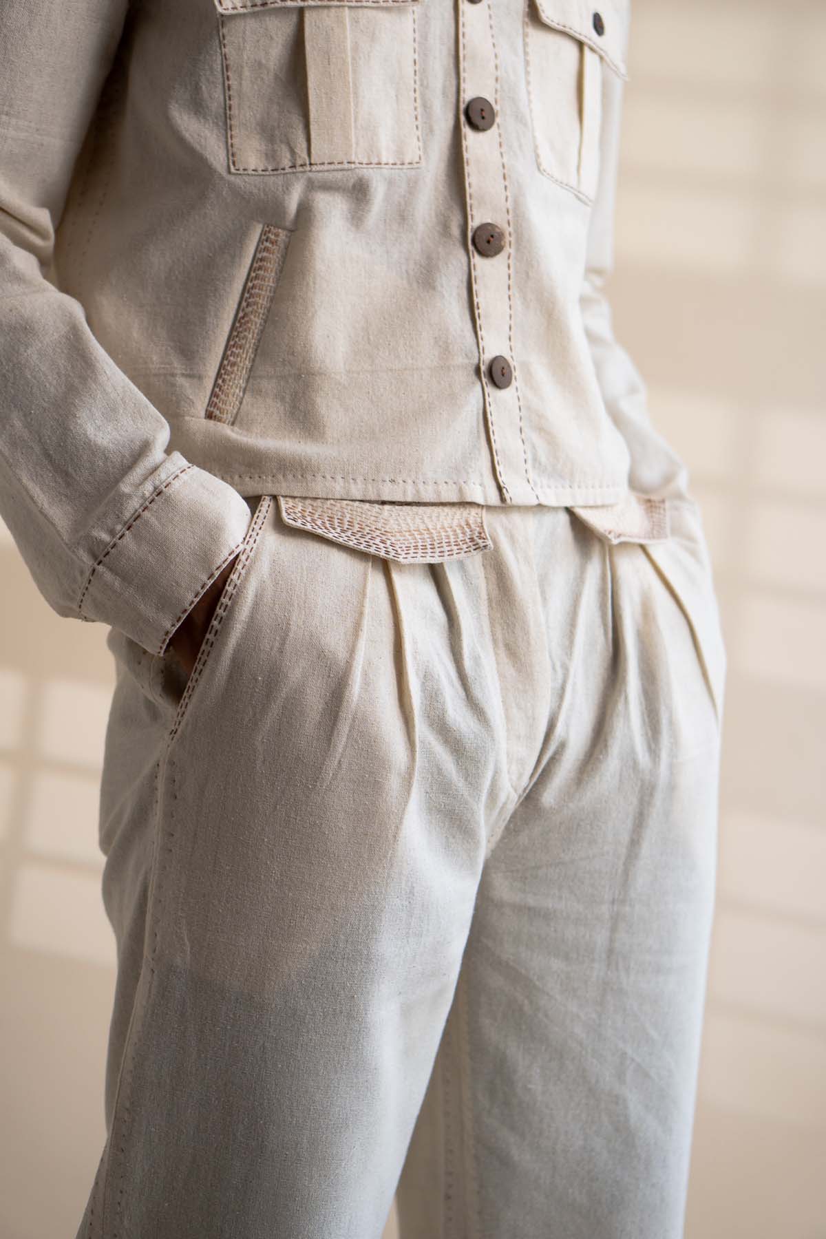 Tapered Kantha Cotton Pants