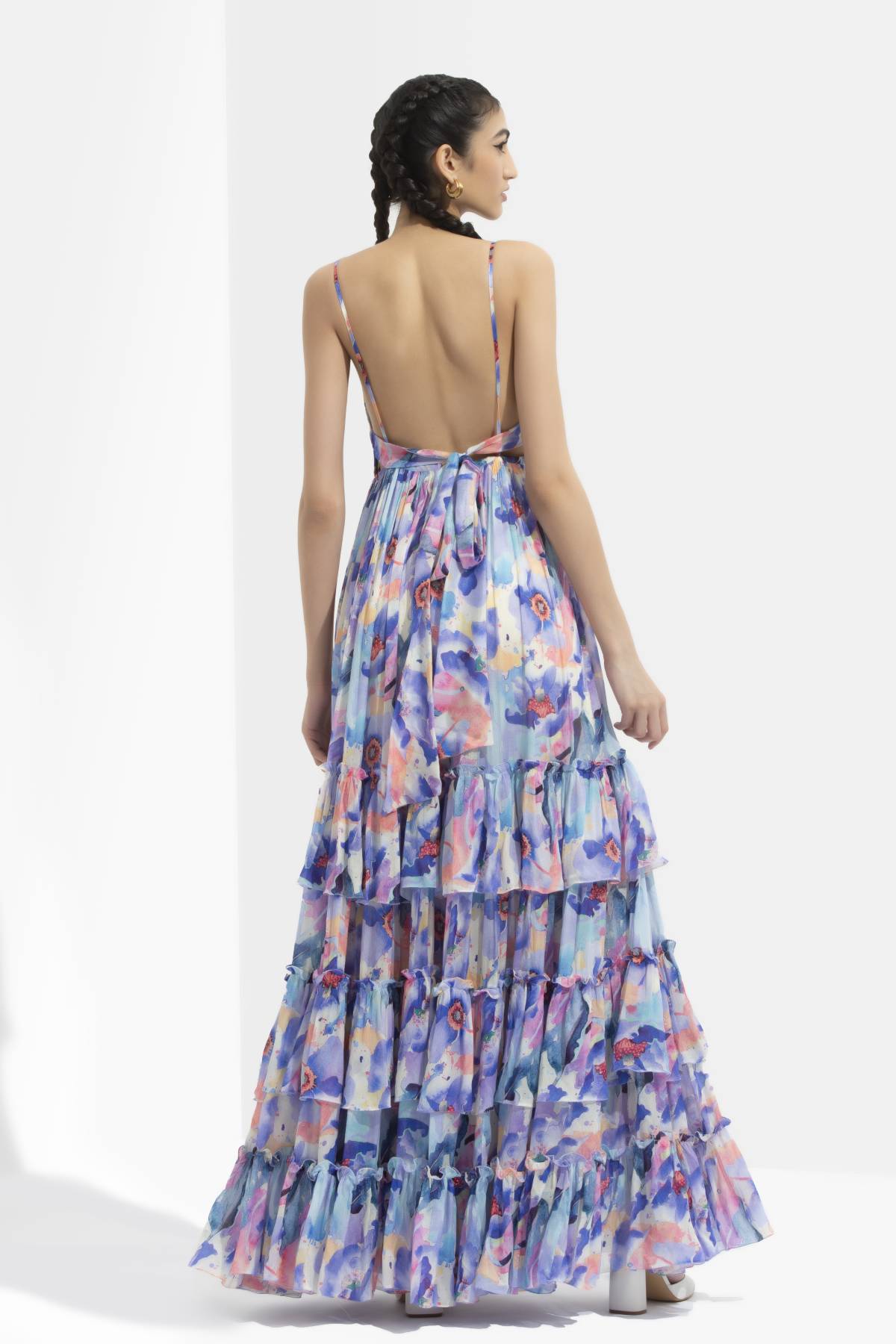 Printed Deep Neck Tiered Dress