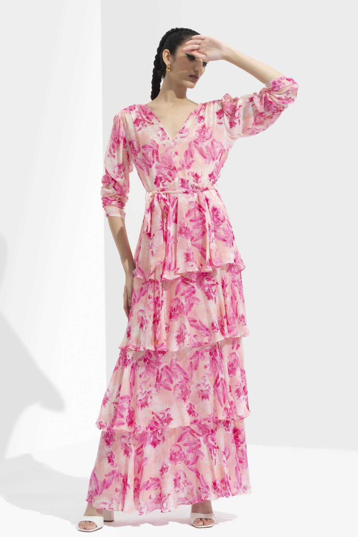 Tiered Printed Long Dress