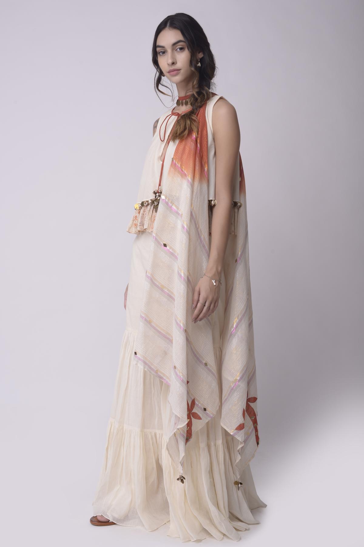 Ivory Cotton Tiered Sharara Set