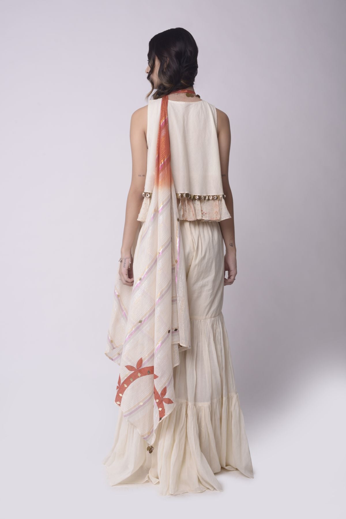 Ivory Cotton Tiered Sharara Set