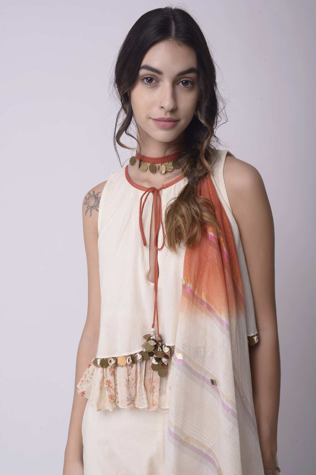 Ivory Cotton Tiered Sharara Set