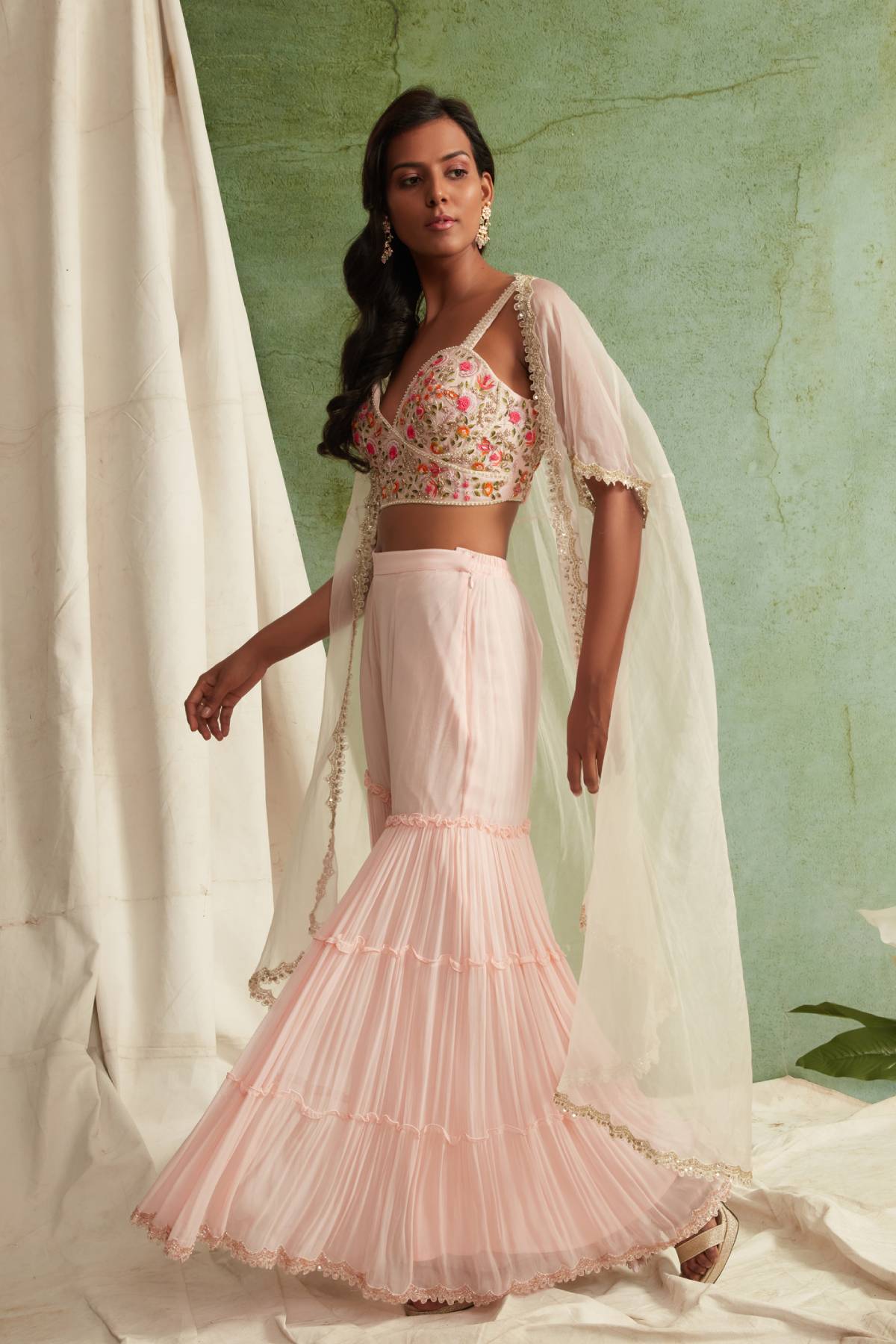 Tiered Zardosi Cape Set