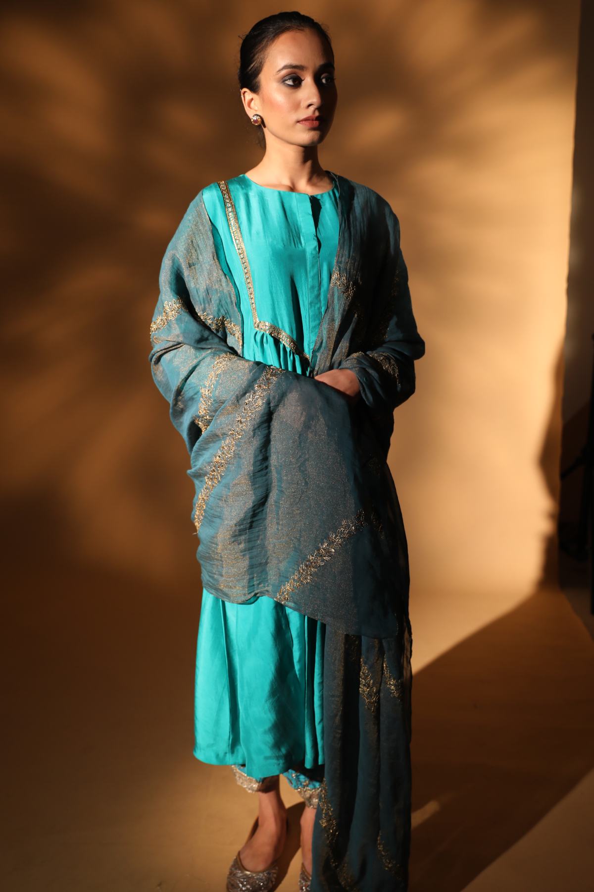 Blue Zardosi Flared Kurta Set