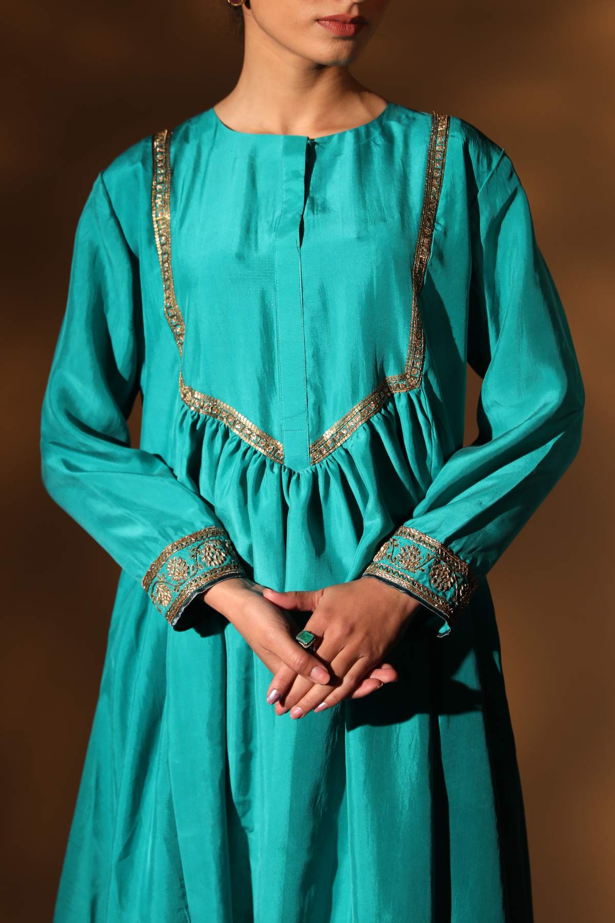 Blue Zardosi Flared Kurta Set