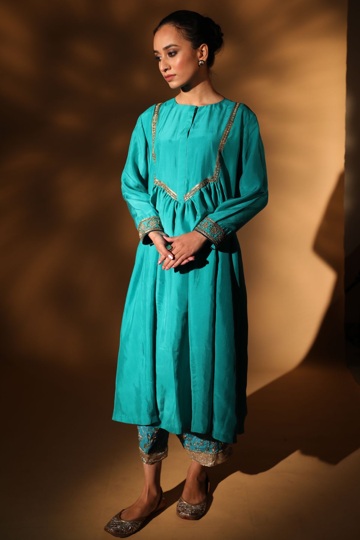 Blue Zardosi Flared Kurta Set