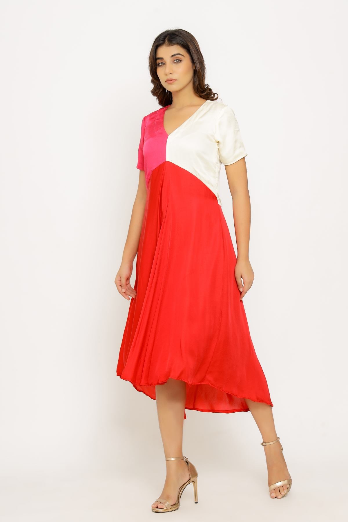 Tri Colorblock High-Low Dress