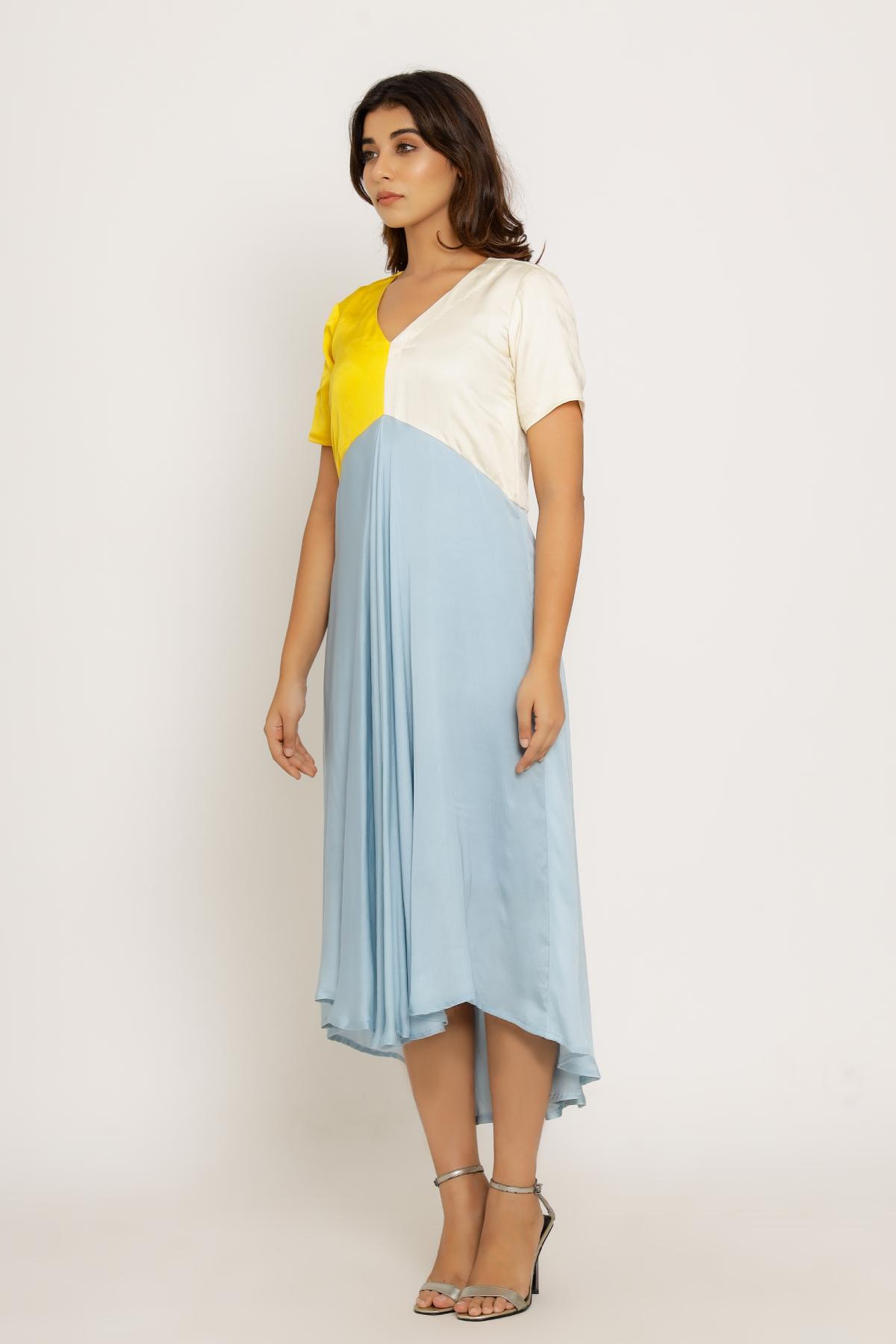 Tri Colorblock Silk Midi Dress