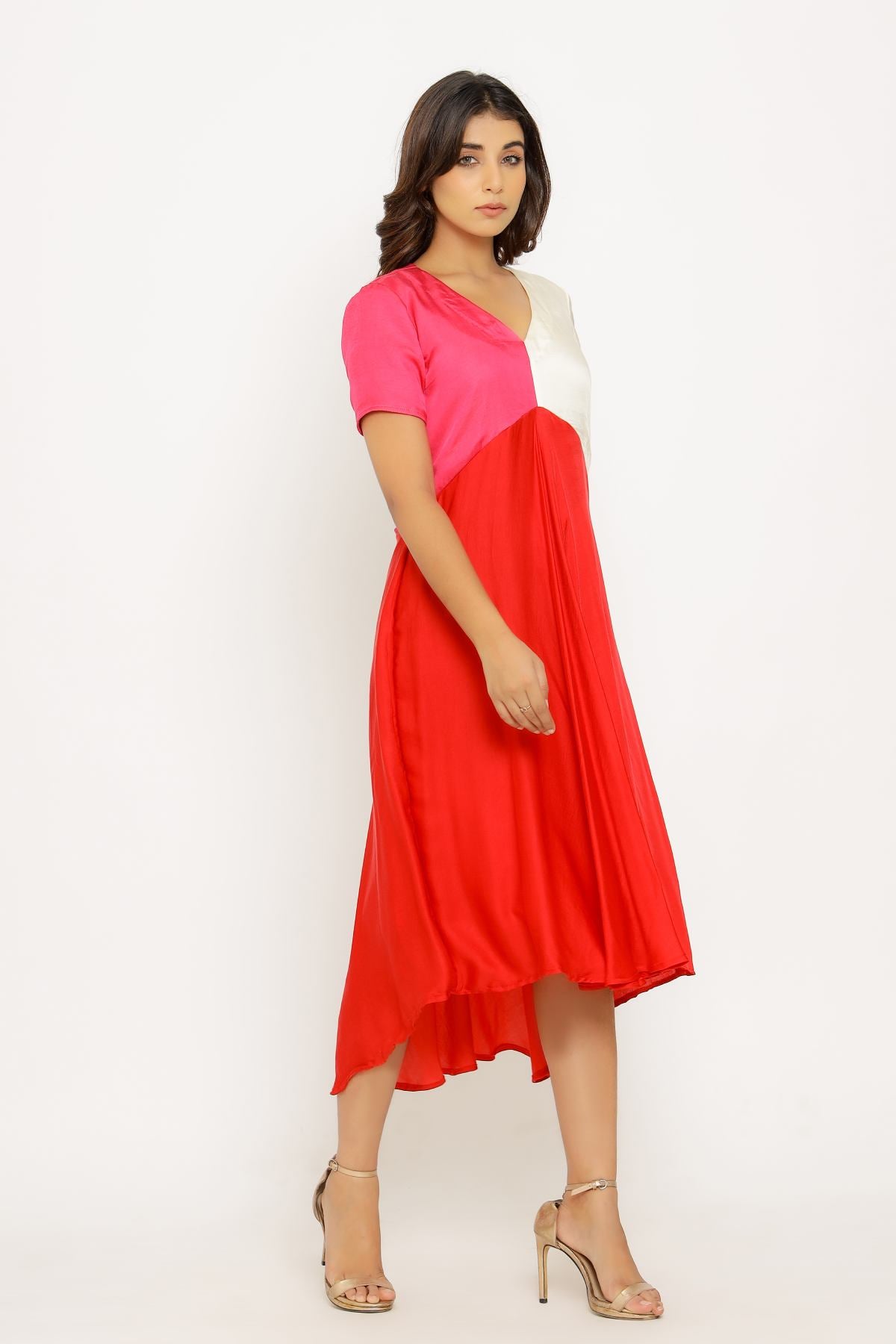 Tri Colorblock High-Low Dress