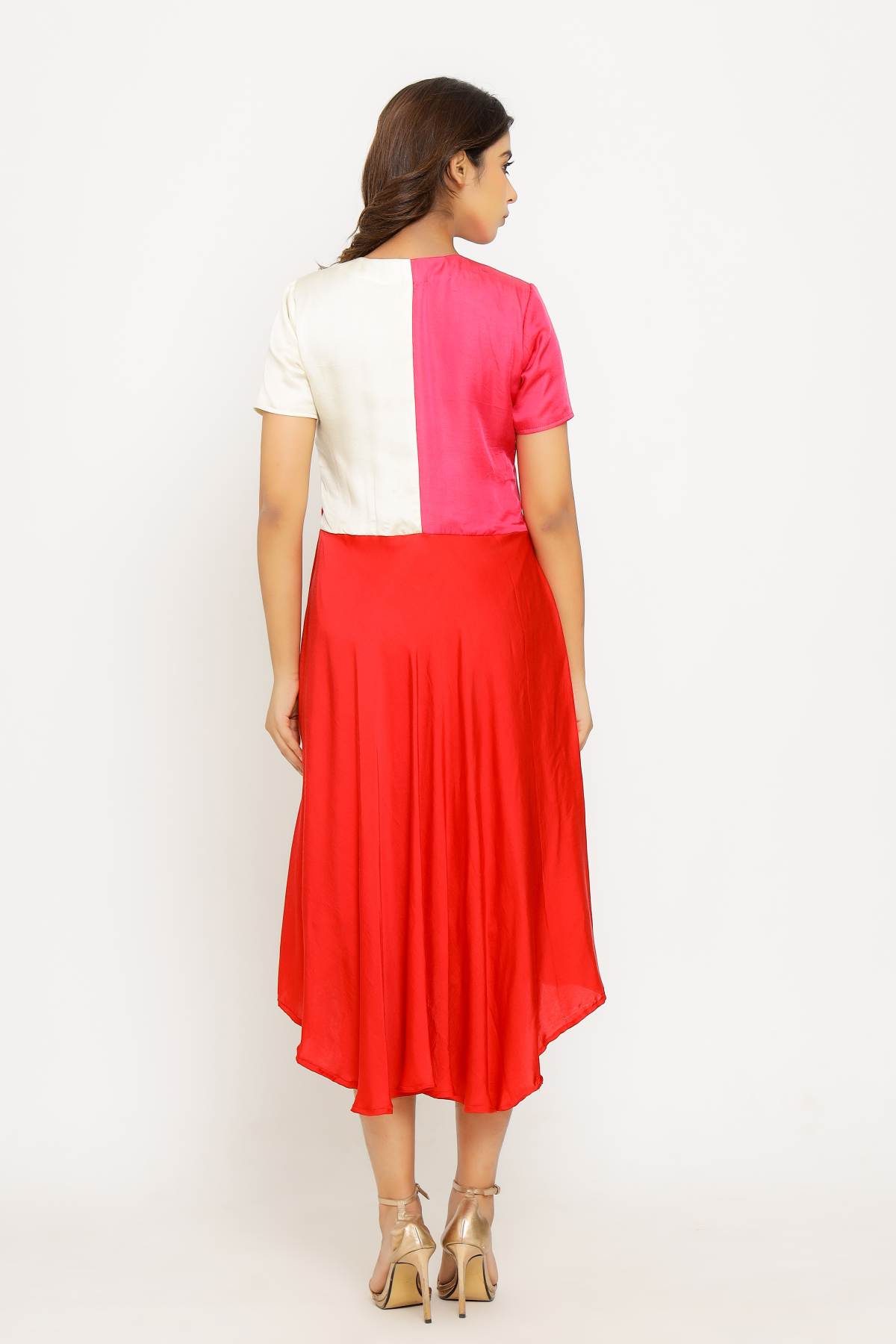 Tri Colorblock High-Low Dress