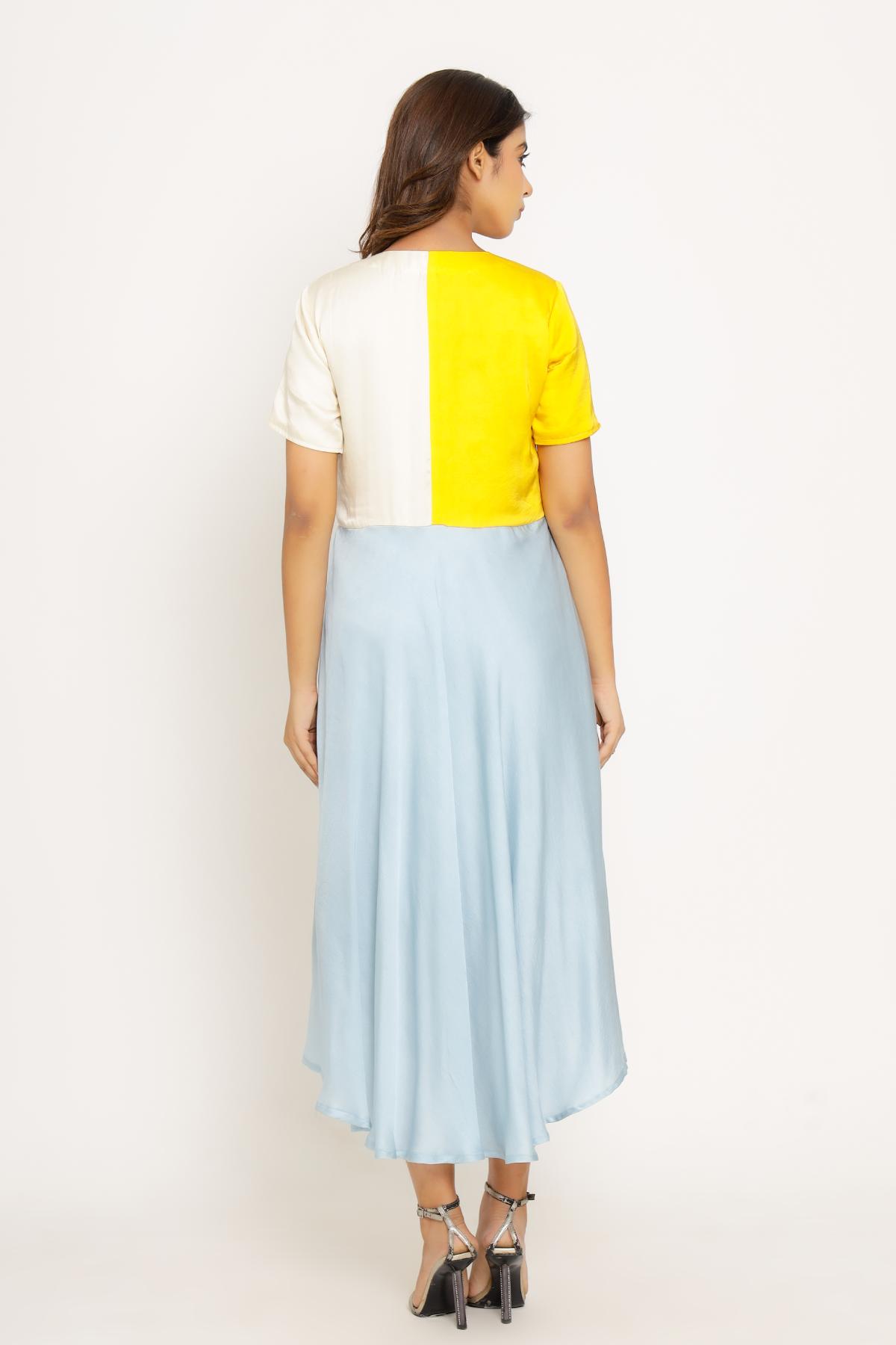 Tri Colorblock Silk Midi Dress