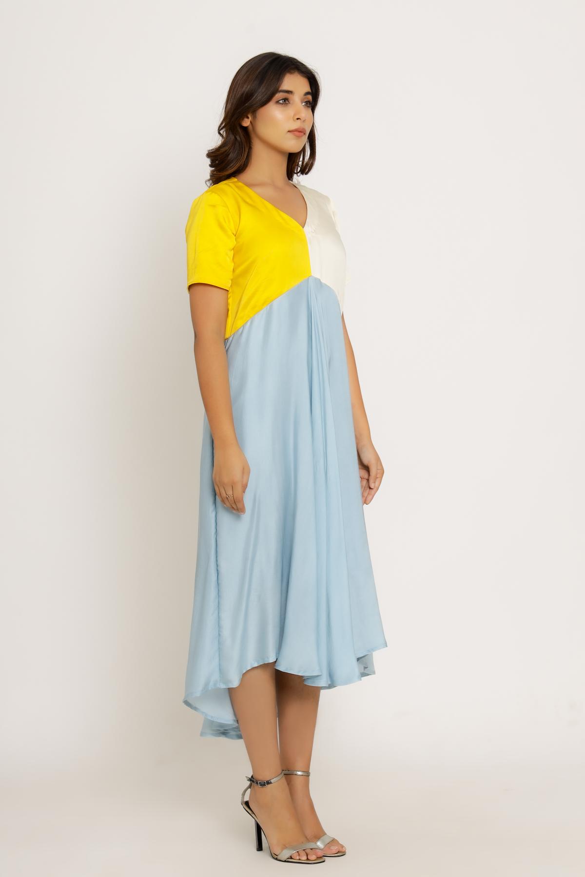 Tri Colorblock Silk Midi Dress