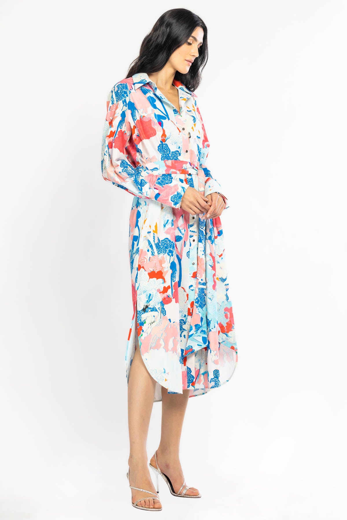 Tropical Print Belted Dress