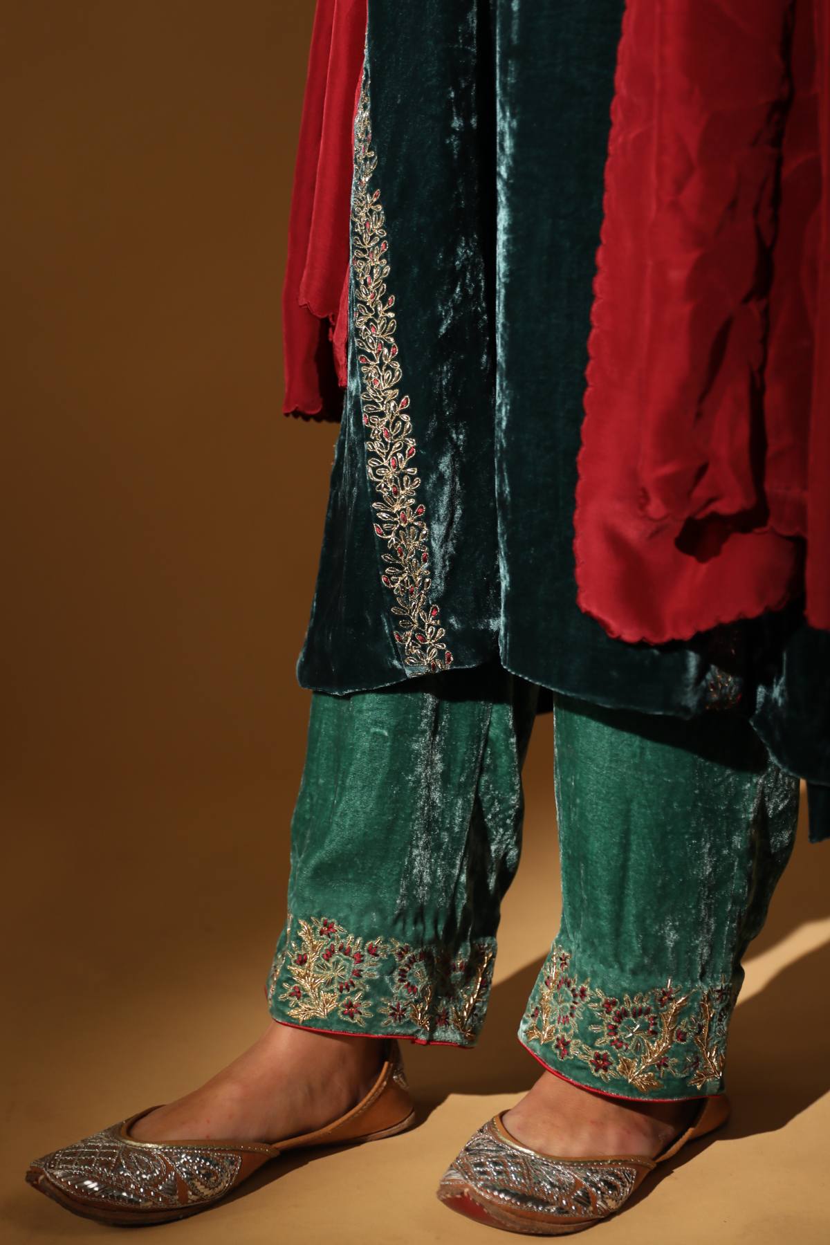 Teal Velvet Firan Kurta Set