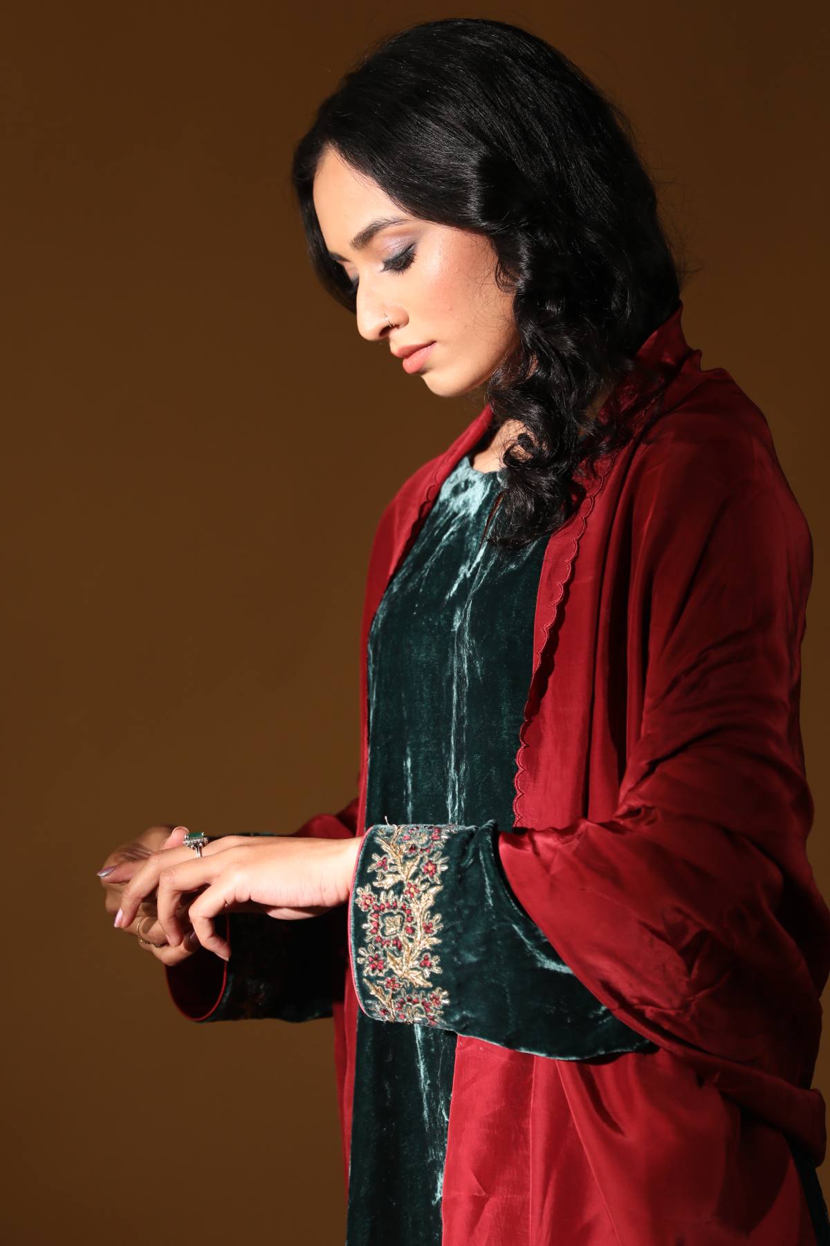 Teal Velvet Firan Kurta Set