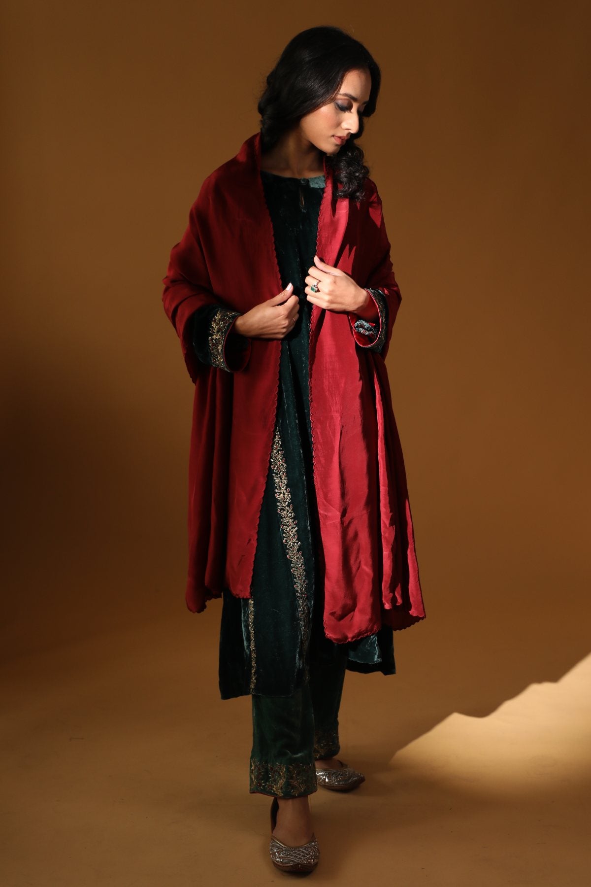 Teal Velvet Firan Kurta Set