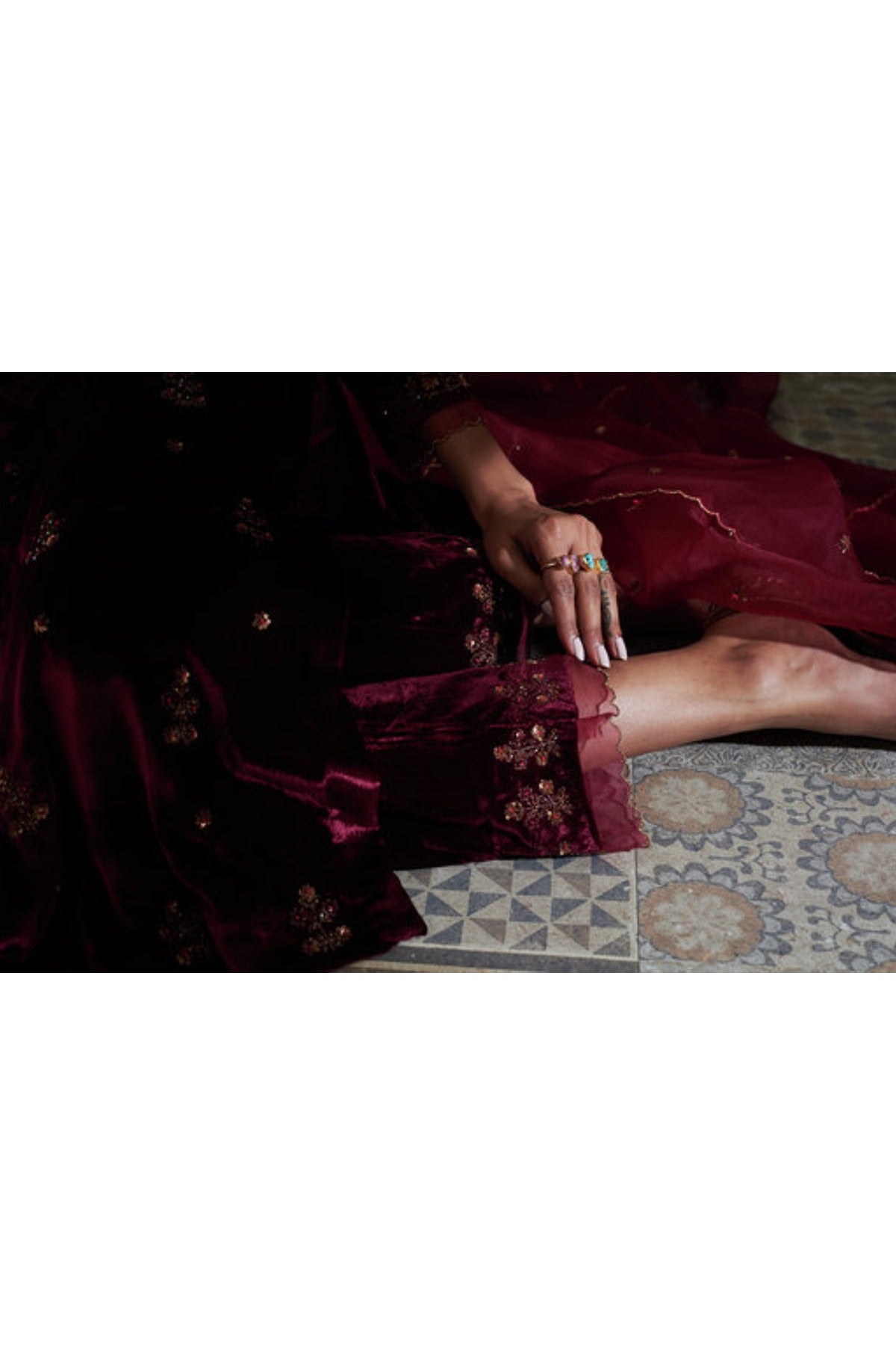 Ruby Velvet Zardosi Kurta Set