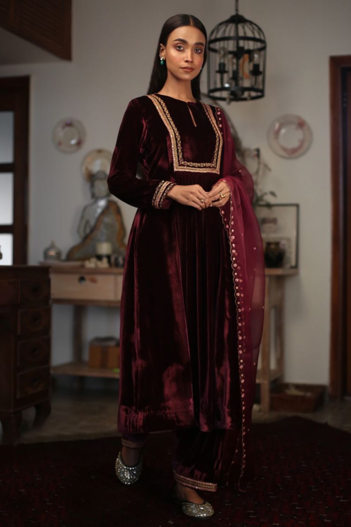 Red Velvet Zardosi Salwar Set