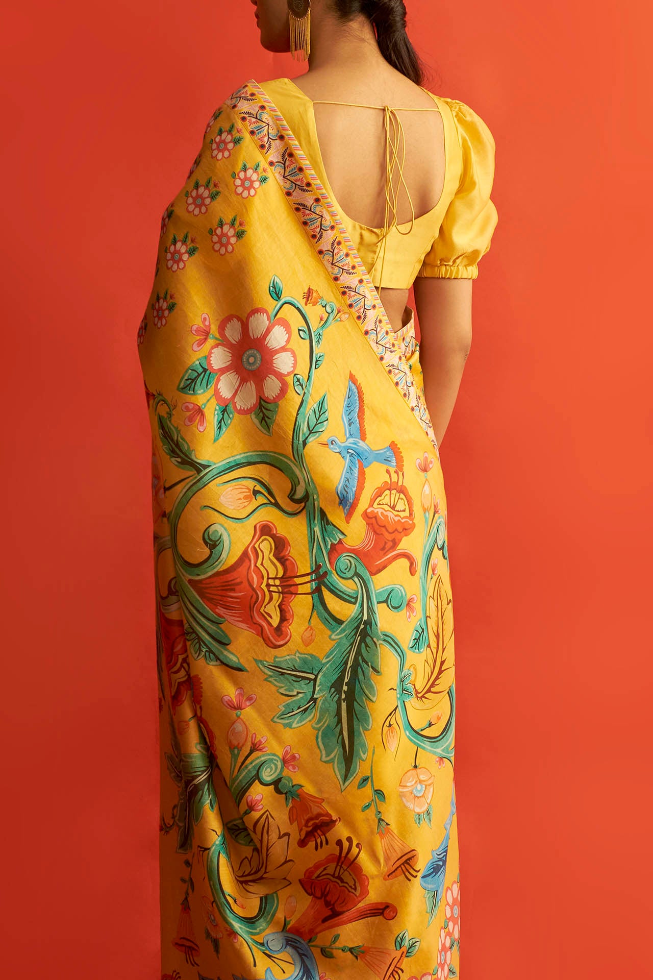 Yellow Chanderi Printed Saree