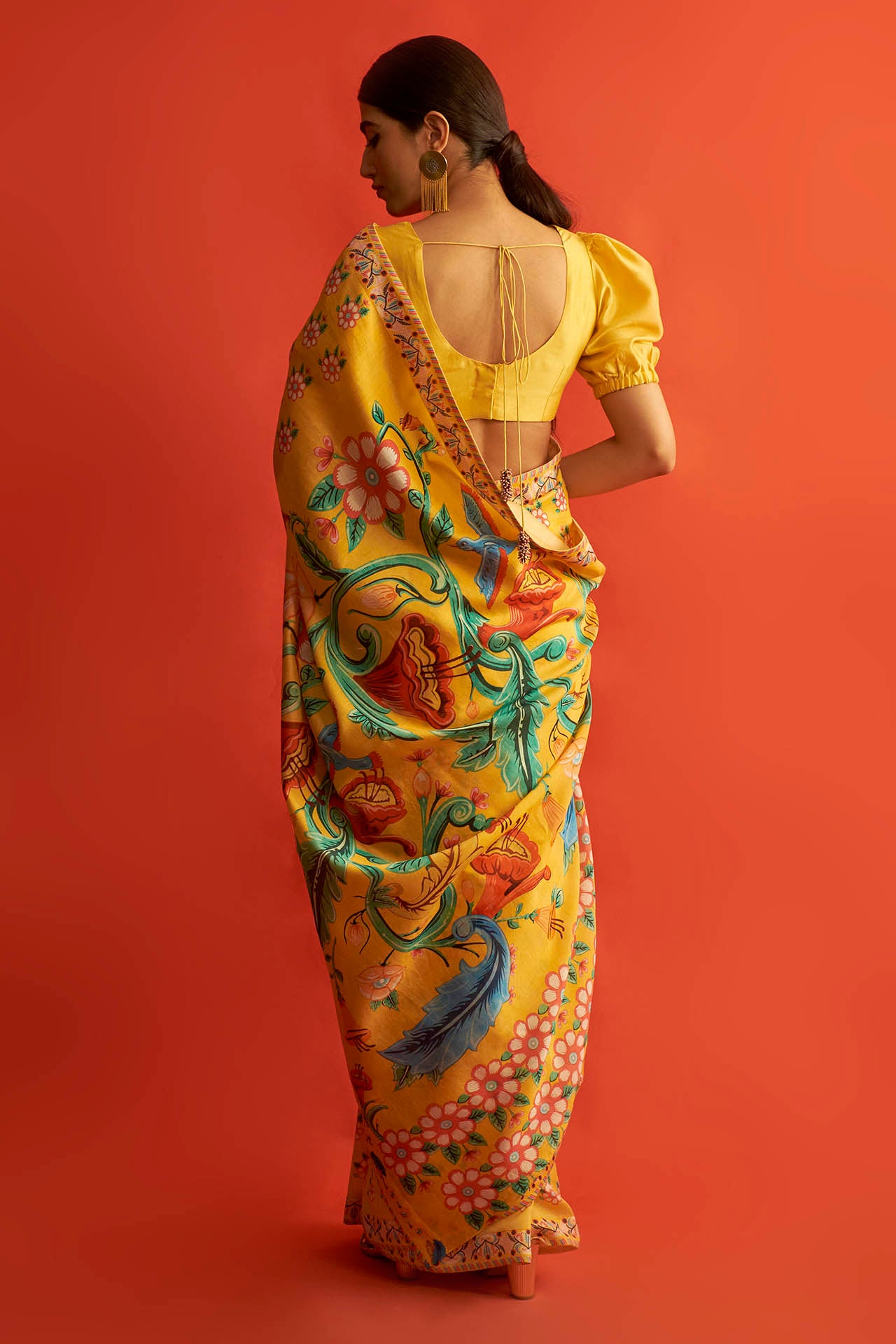 Yellow Chanderi Printed Saree