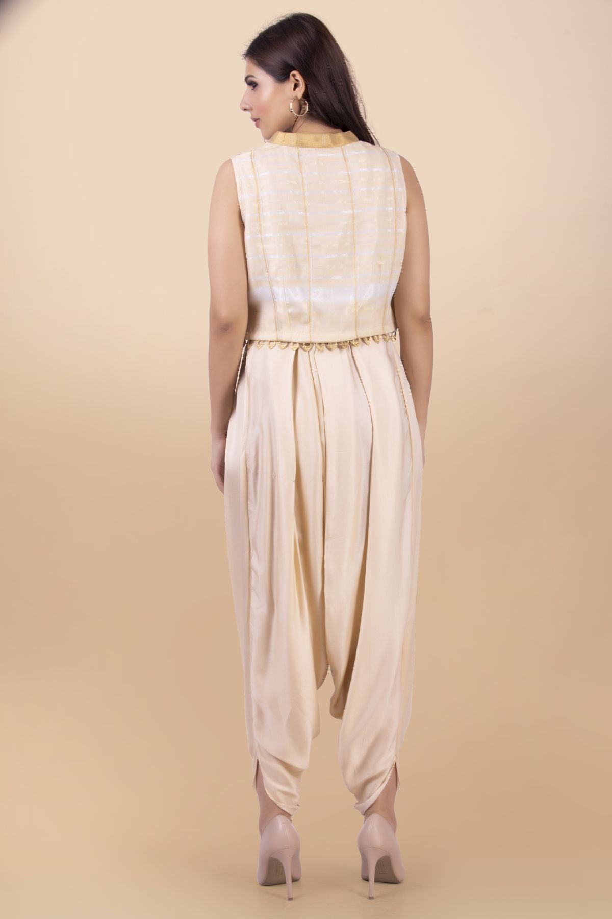 Cream Modal Satin Print Cape Set