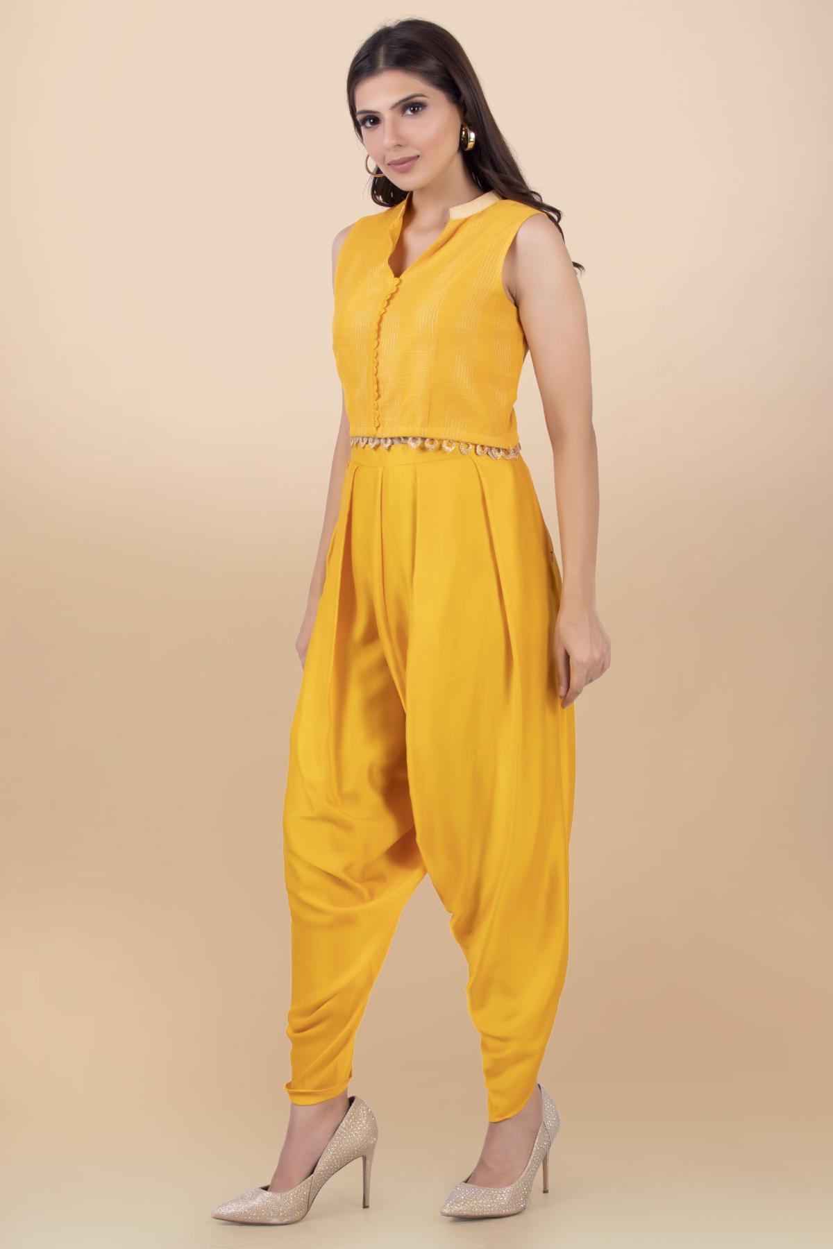 Yellow Modal Satin Cape Set