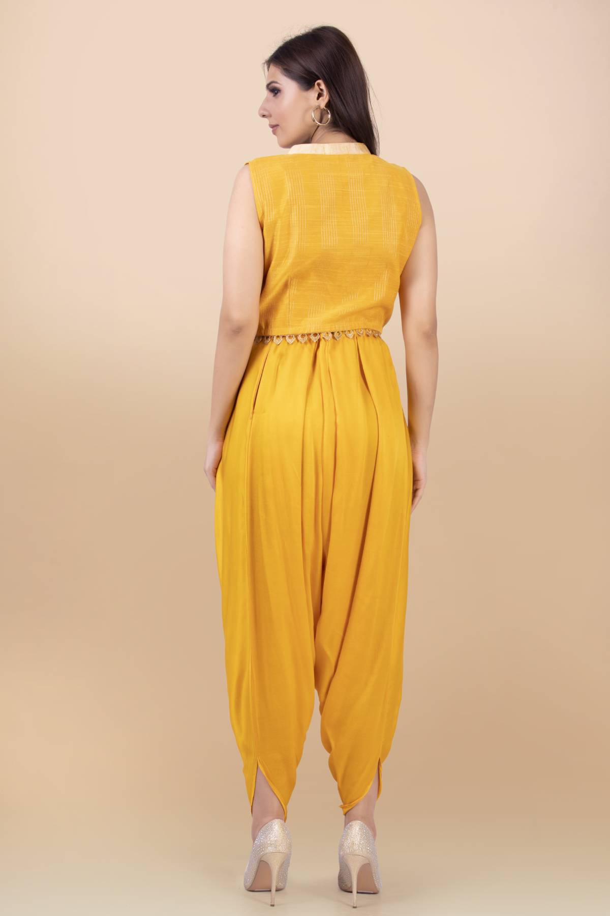 Yellow Modal Satin Cape Set