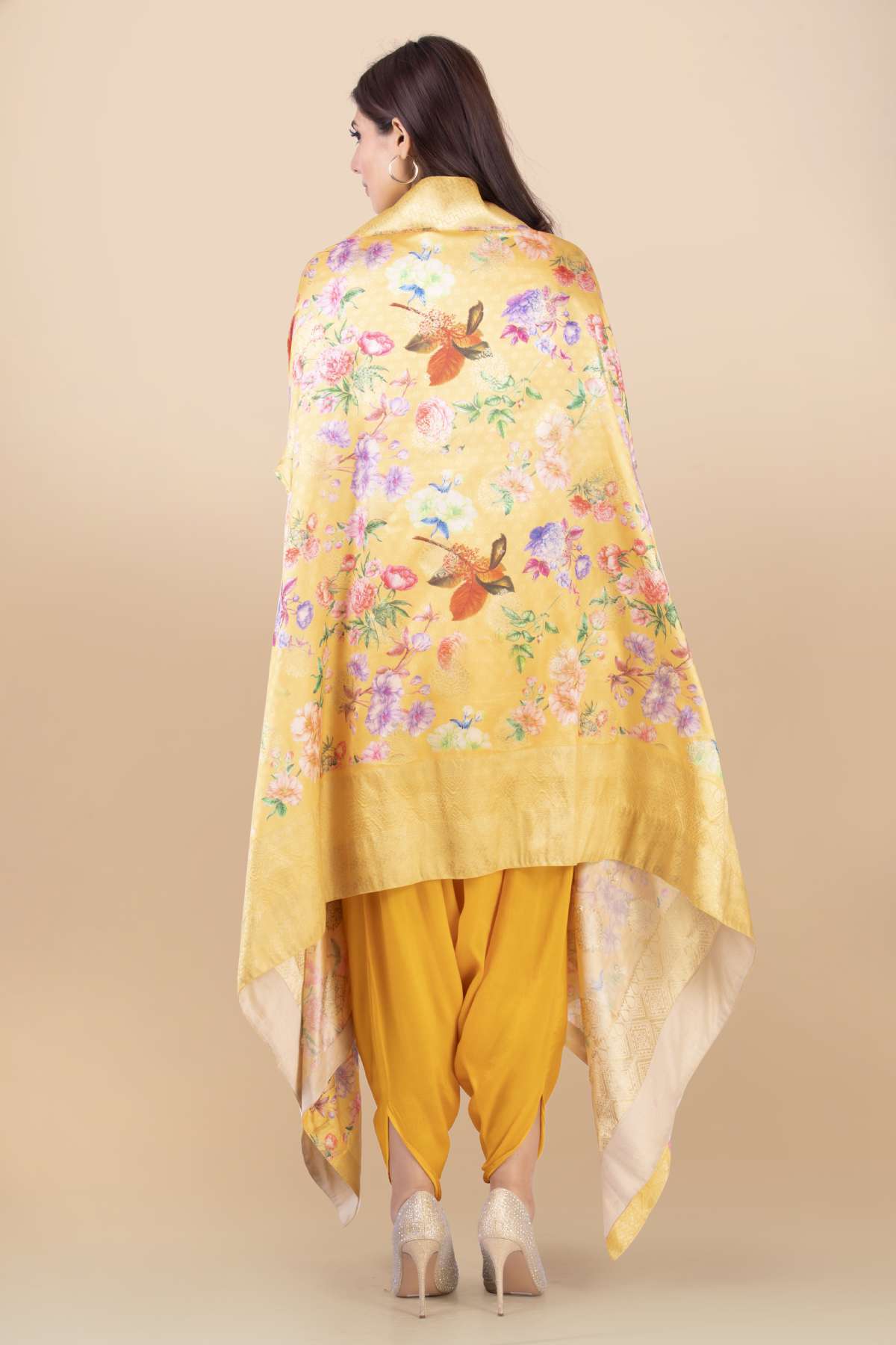 Yellow Modal Satin Cape Set