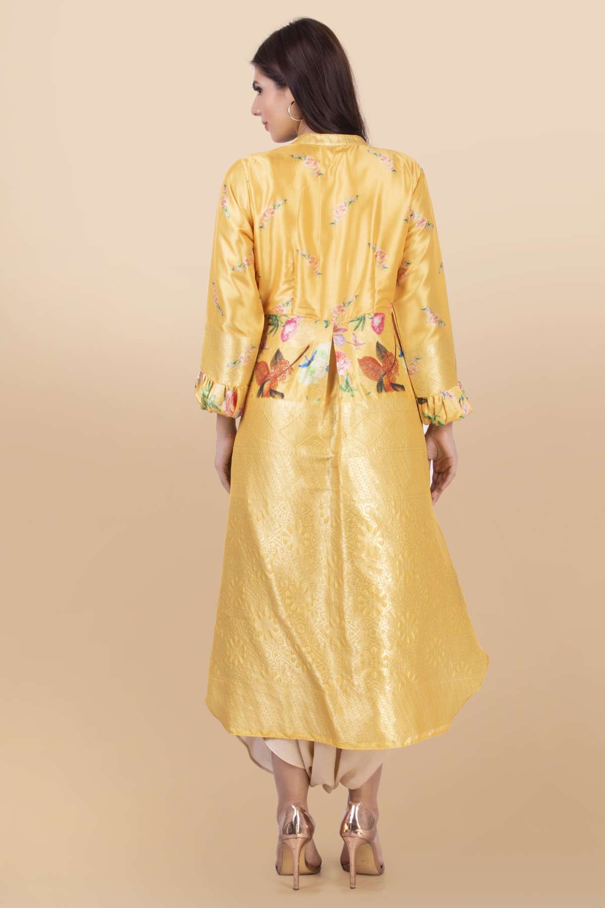 Yellow Asymmetrical Dhoti Set