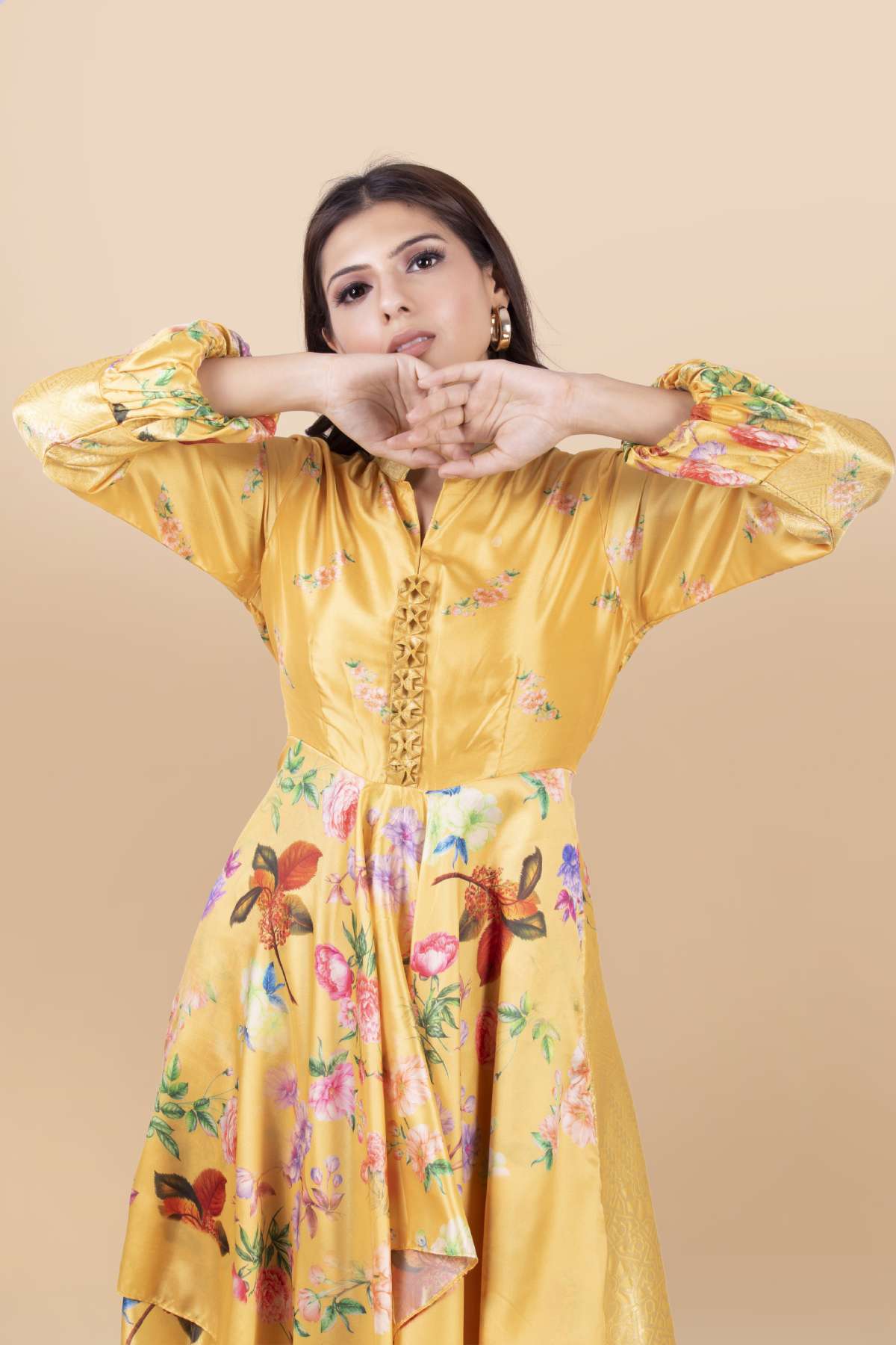 Yellow Asymmetrical Dhoti Set