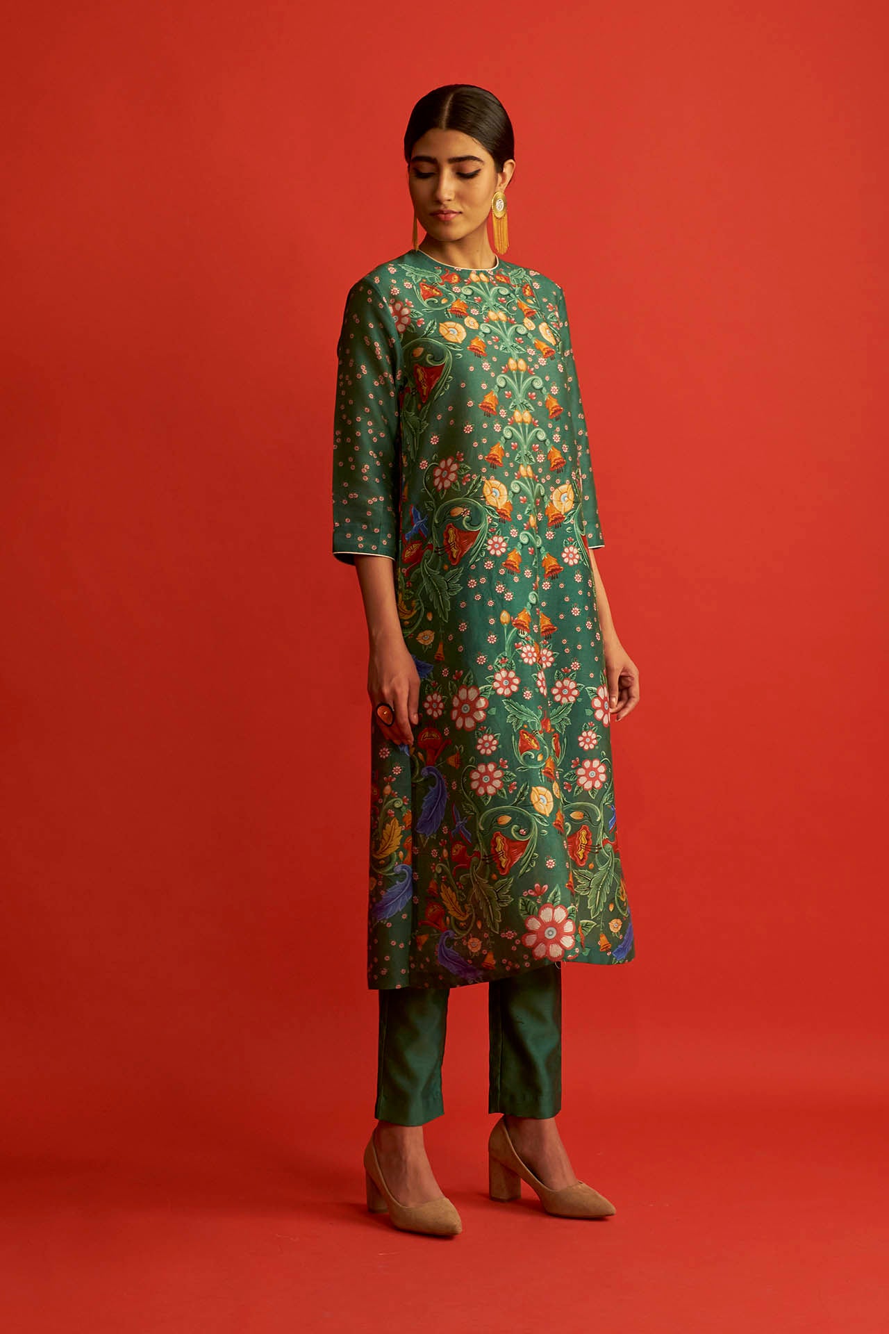 Emerald Green Floral Printed Kurta