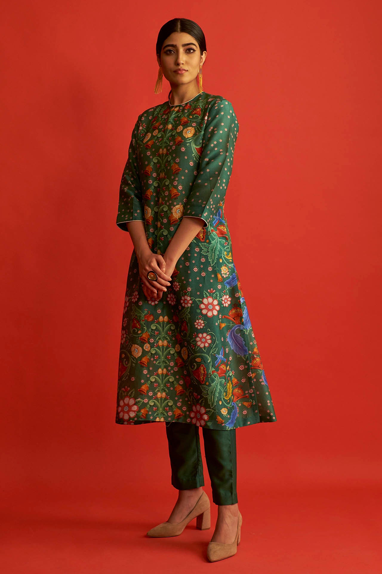 Emerald Green Floral Printed Kurta
