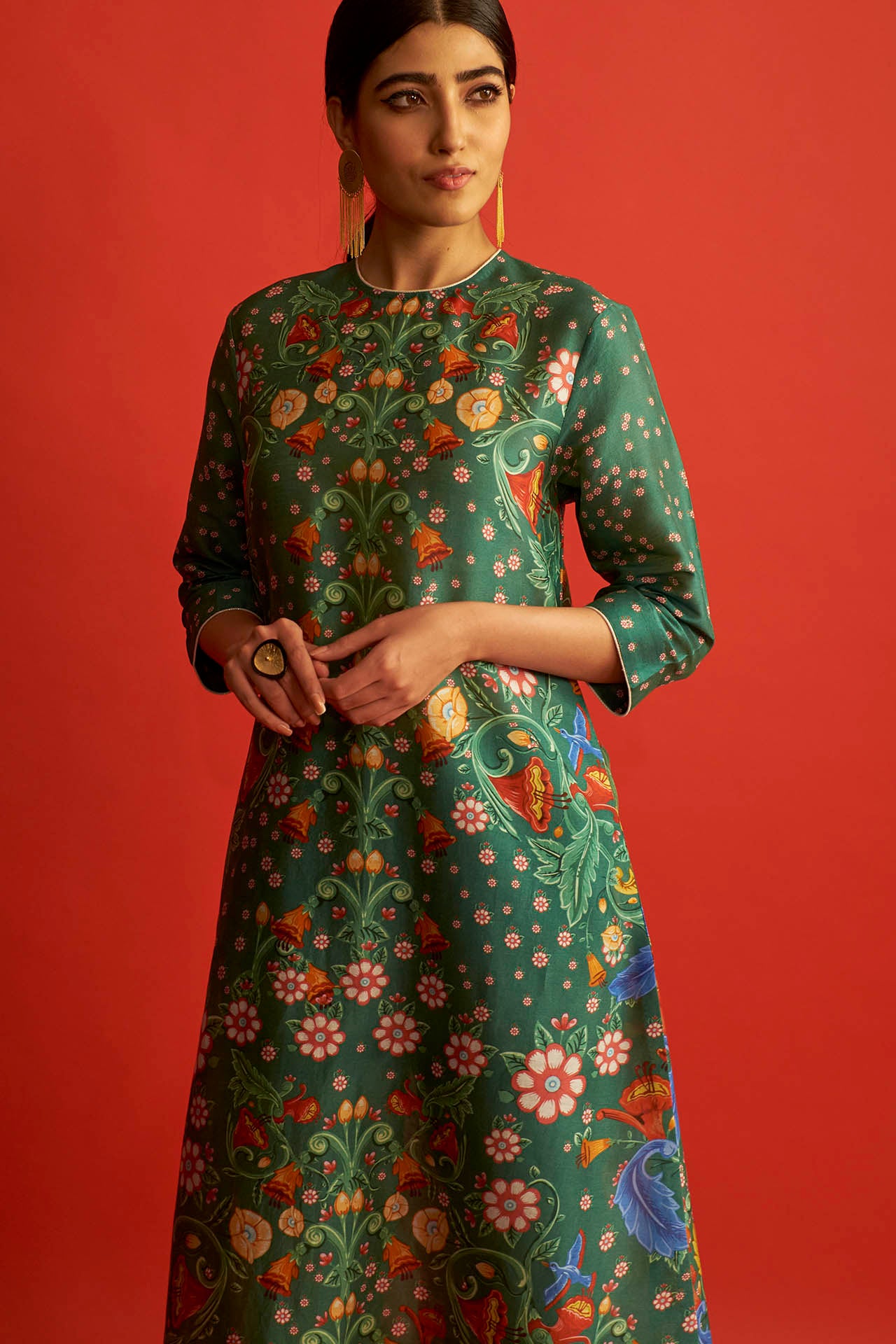 Emerald Green Floral Printed Kurta