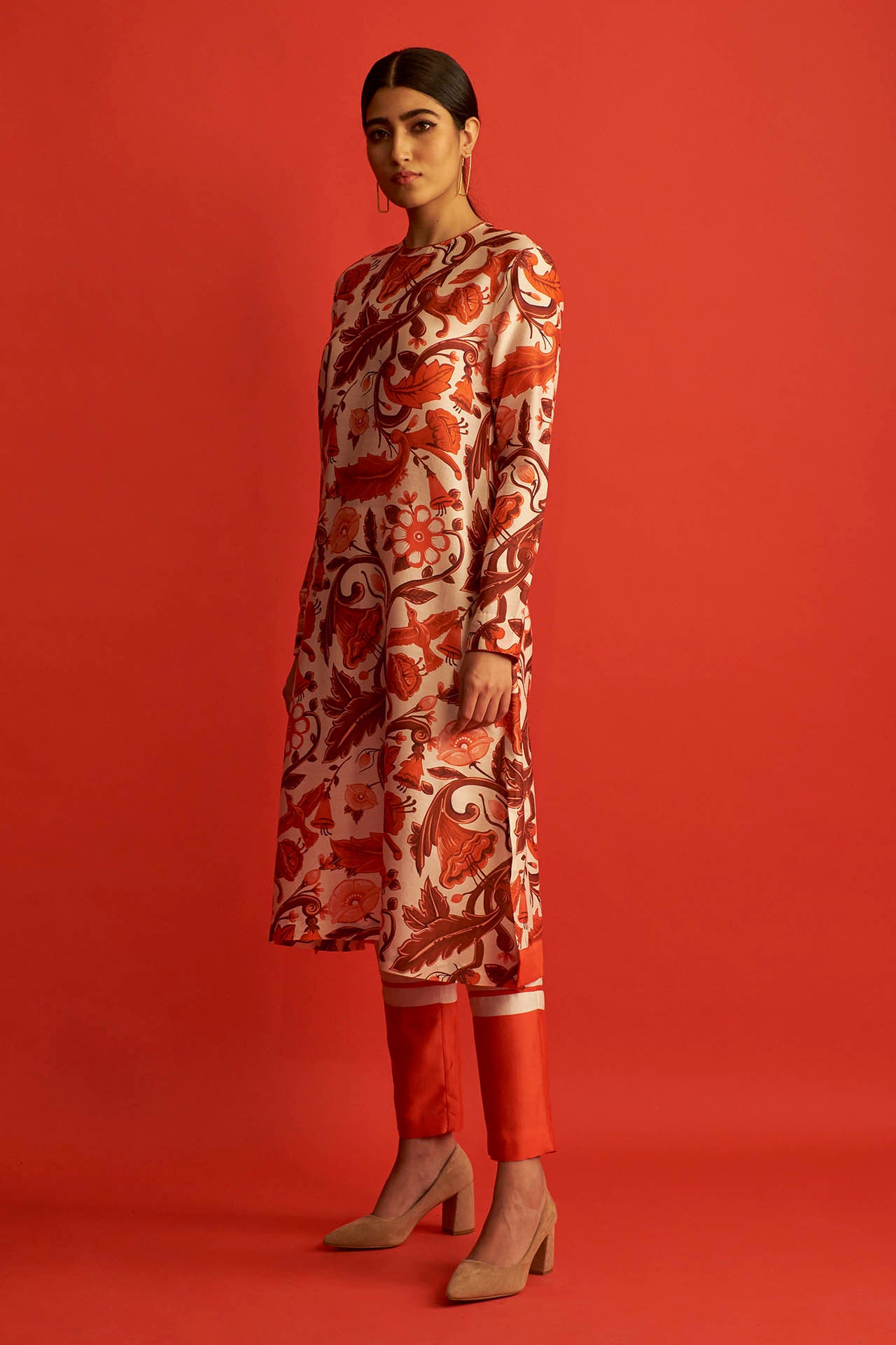 Red & White Digital Print Kurta