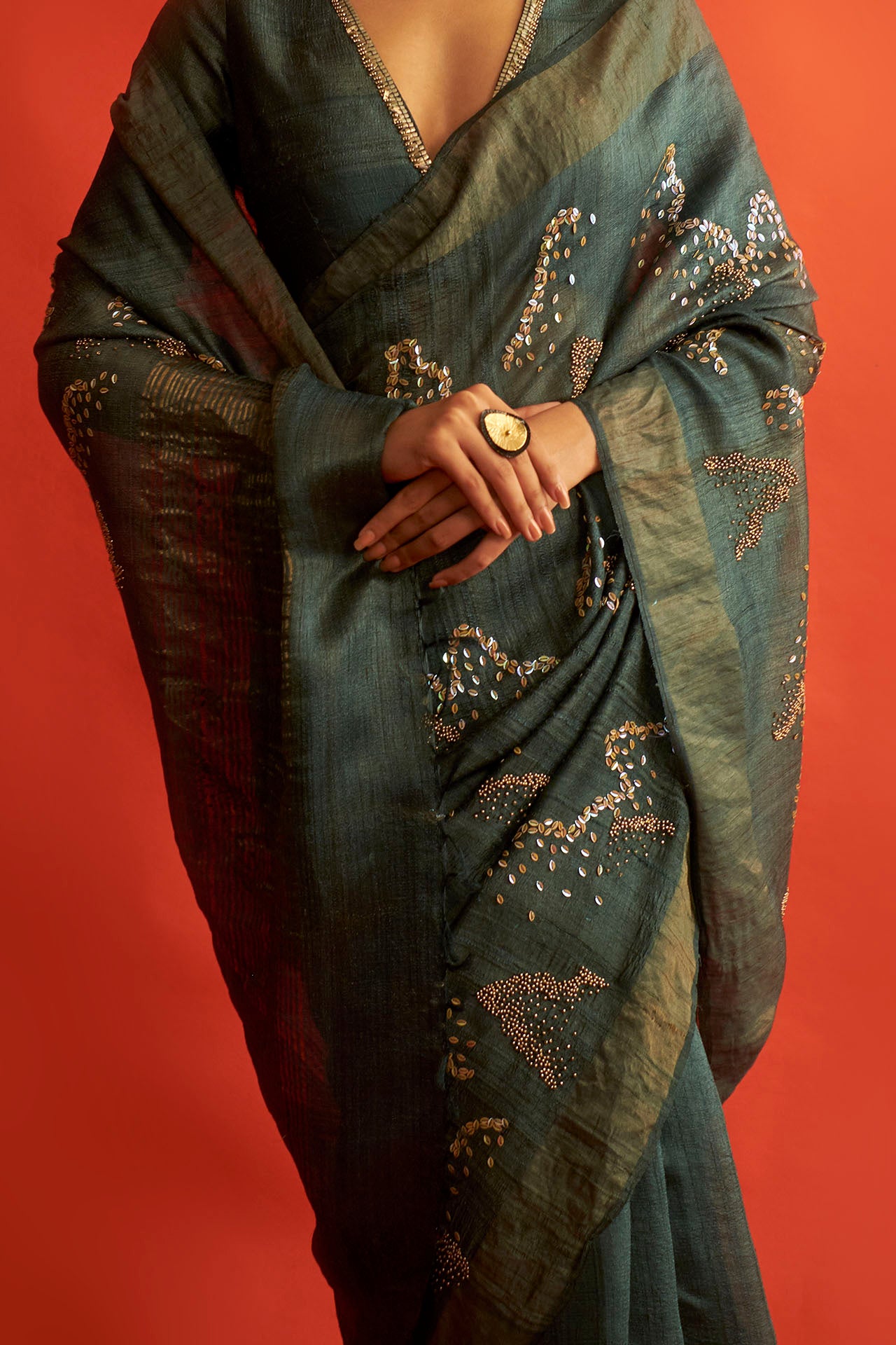 Green Tussar Silk Zari Saree