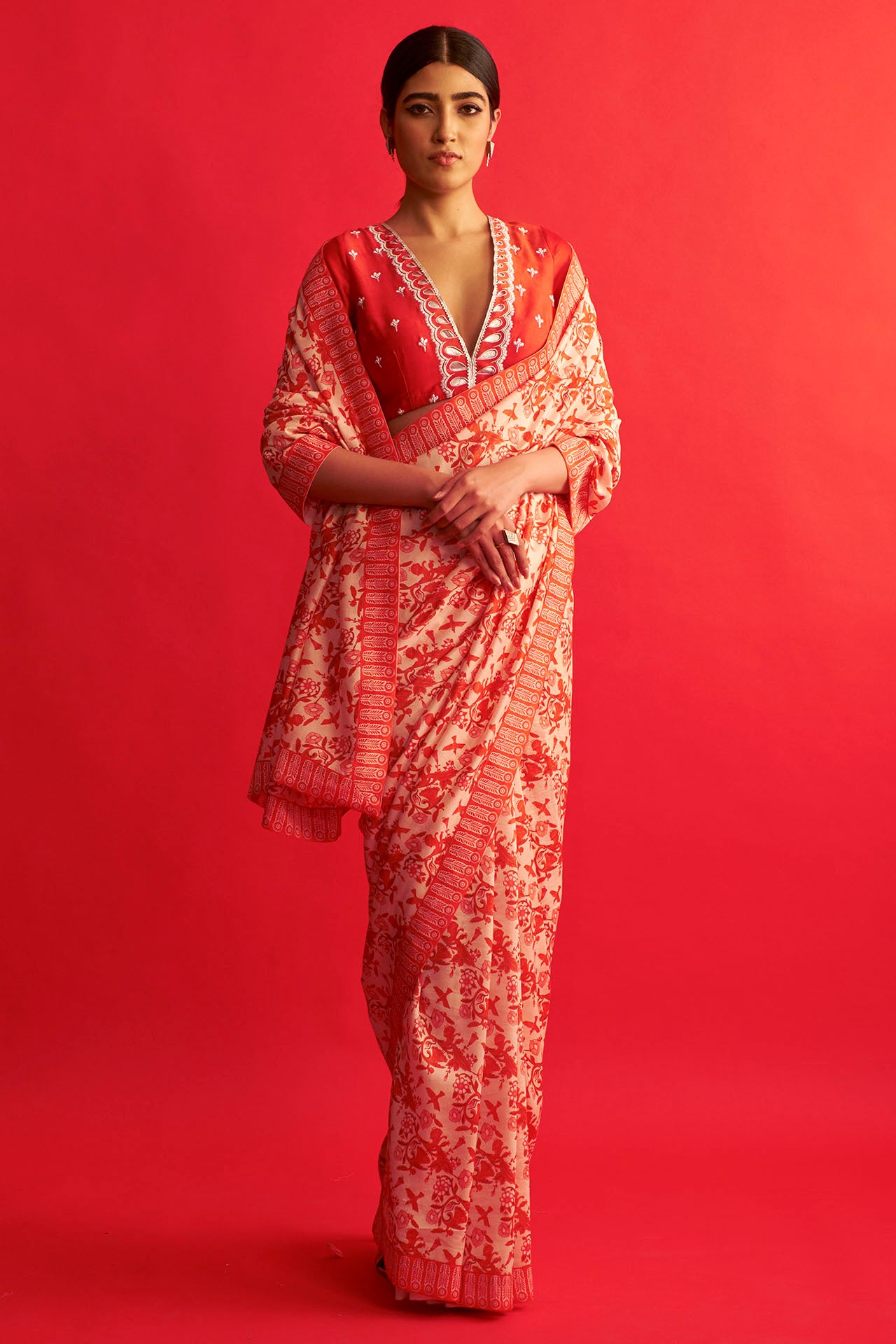 Red Chanderi Embroidered Blouse