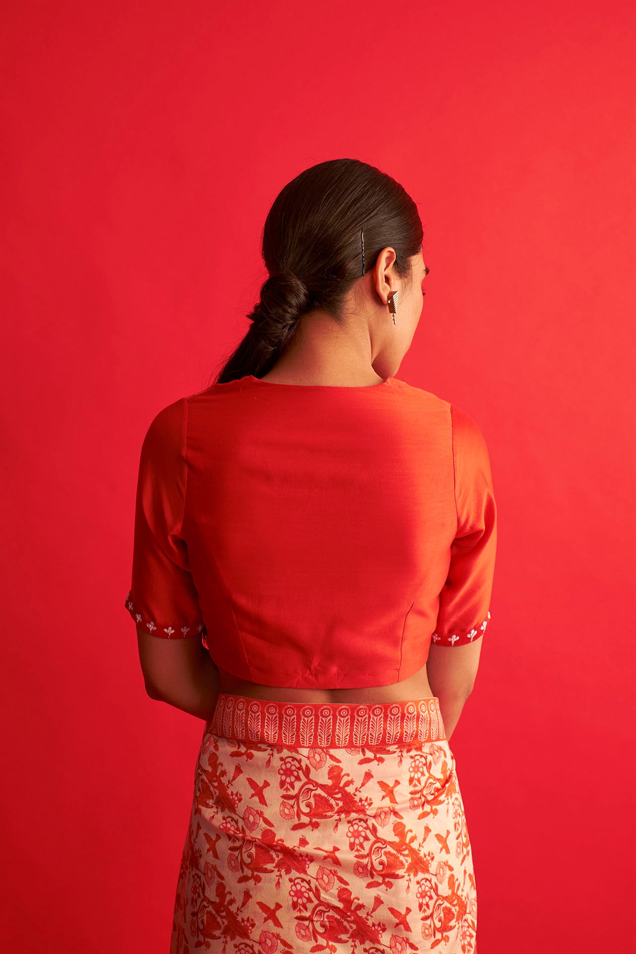Red Chanderi Embroidered Blouse