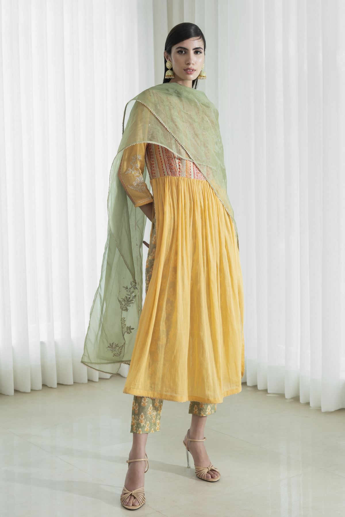Mustard Yoke Printed Kurta Set