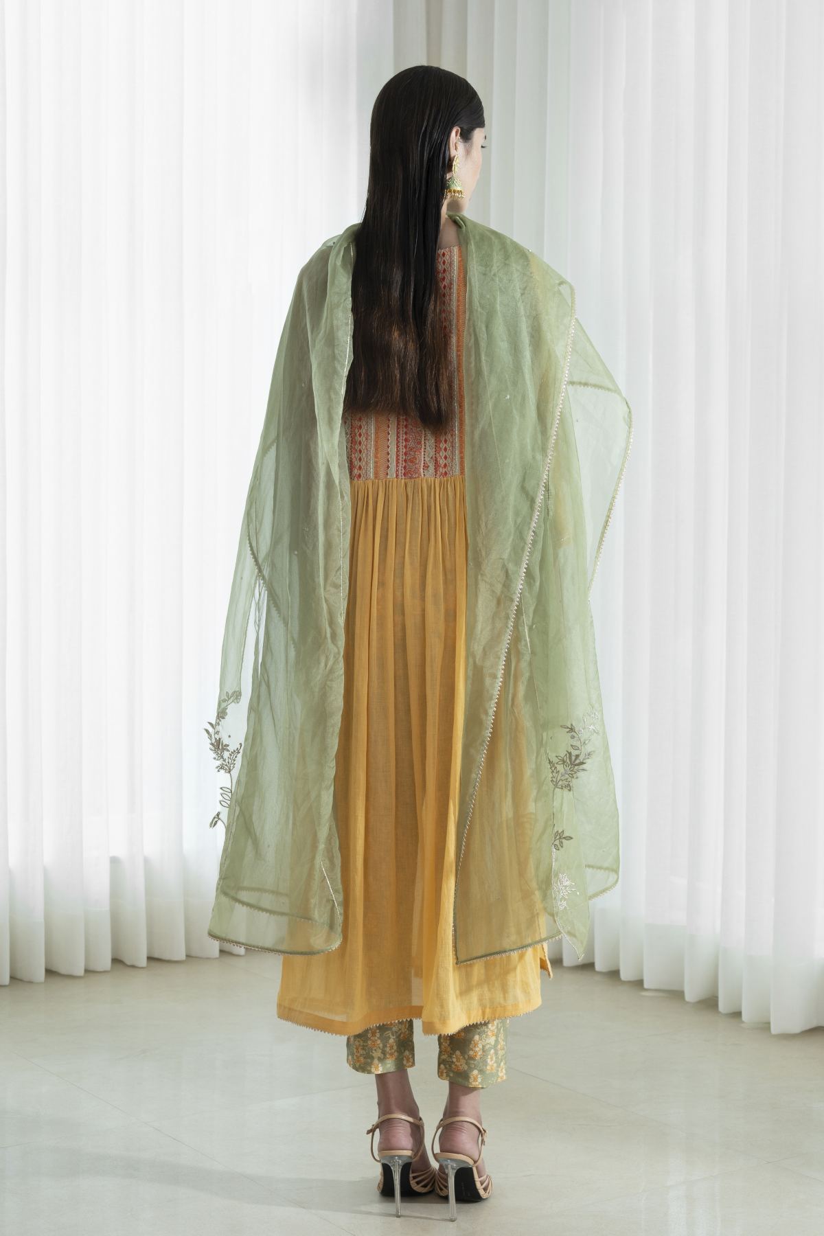 Mustard Yoke Printed Kurta Set