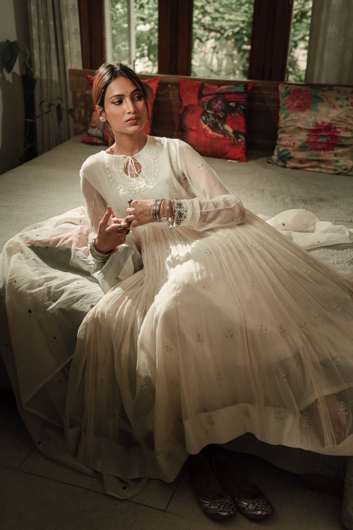 White Aari Zardosi Anarkali Set