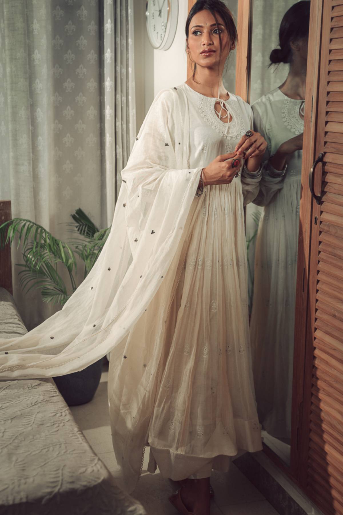 White Aari Zardosi Anarkali Set
