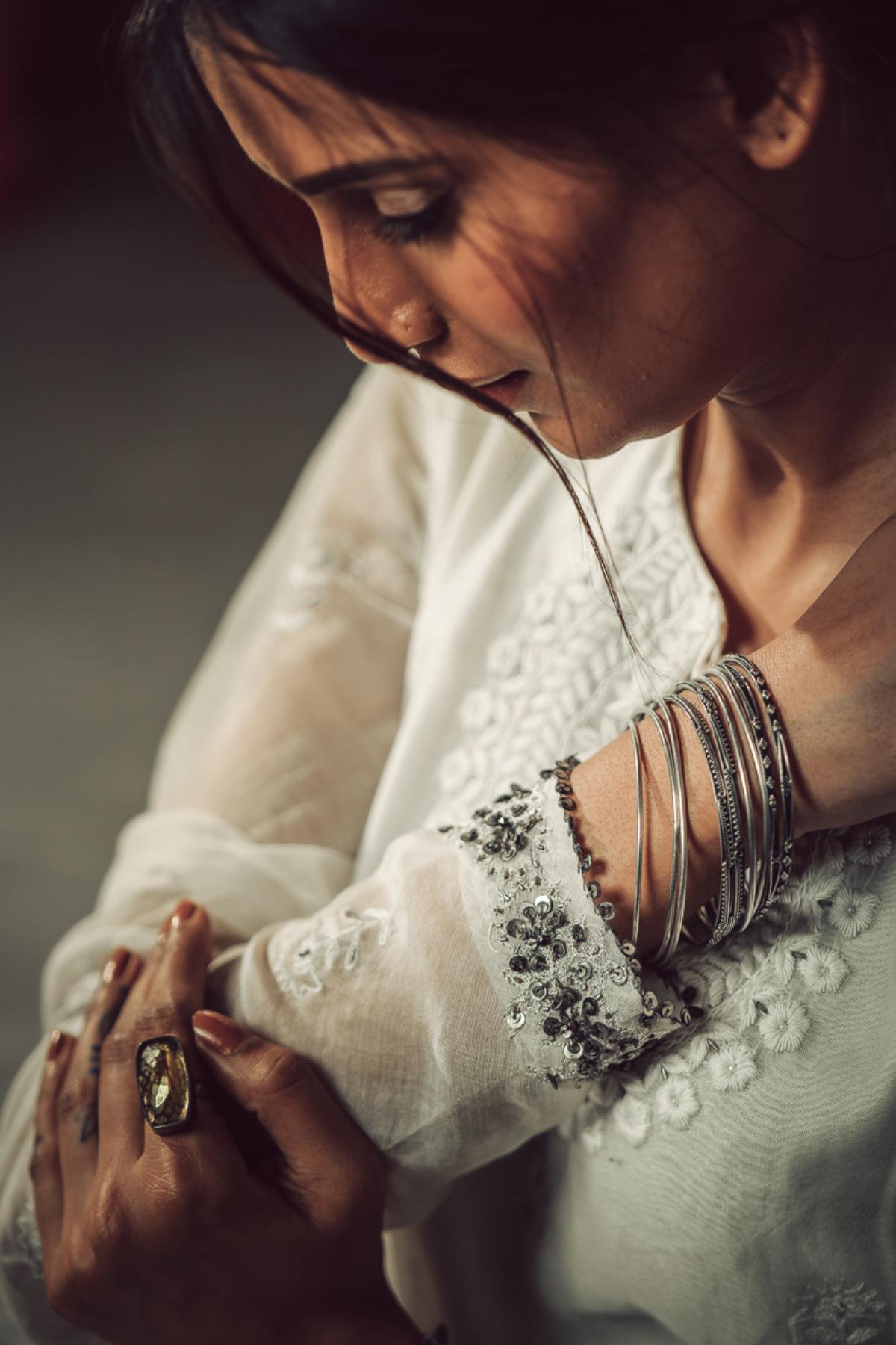 White Aari Zardosi Anarkali Set